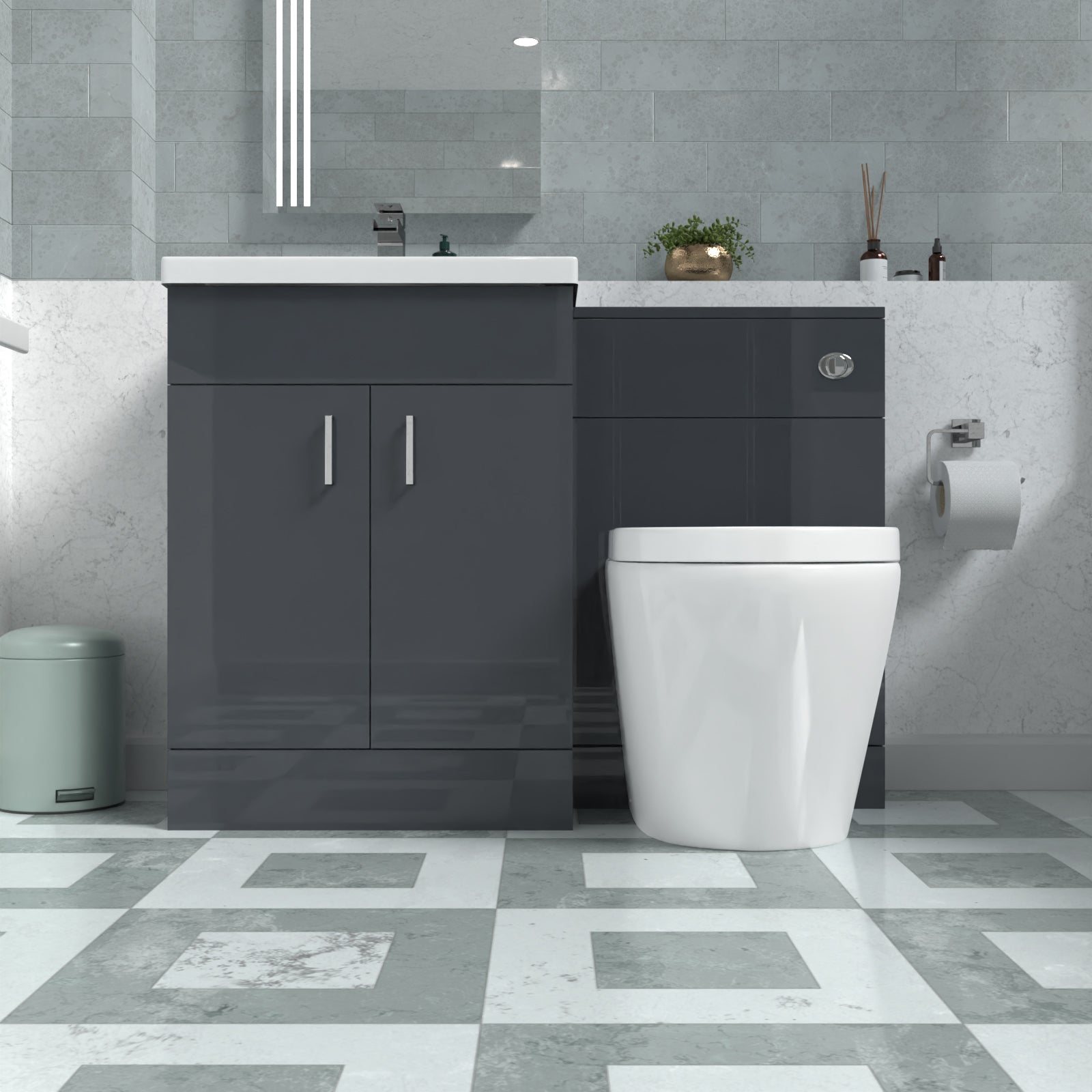 Nanuya 1100mm Dark Grey Basin Vanity Unit & Rimless Back To Wall Toilet