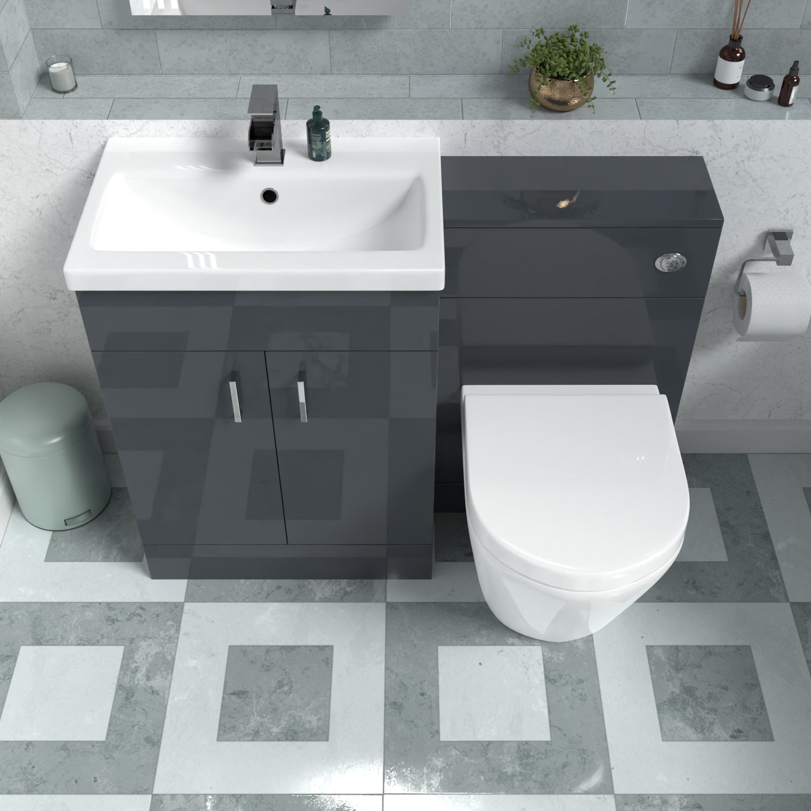 Nanuya 1100mm Dark Grey Basin Vanity Unit & Rimless Back To Wall Toilet