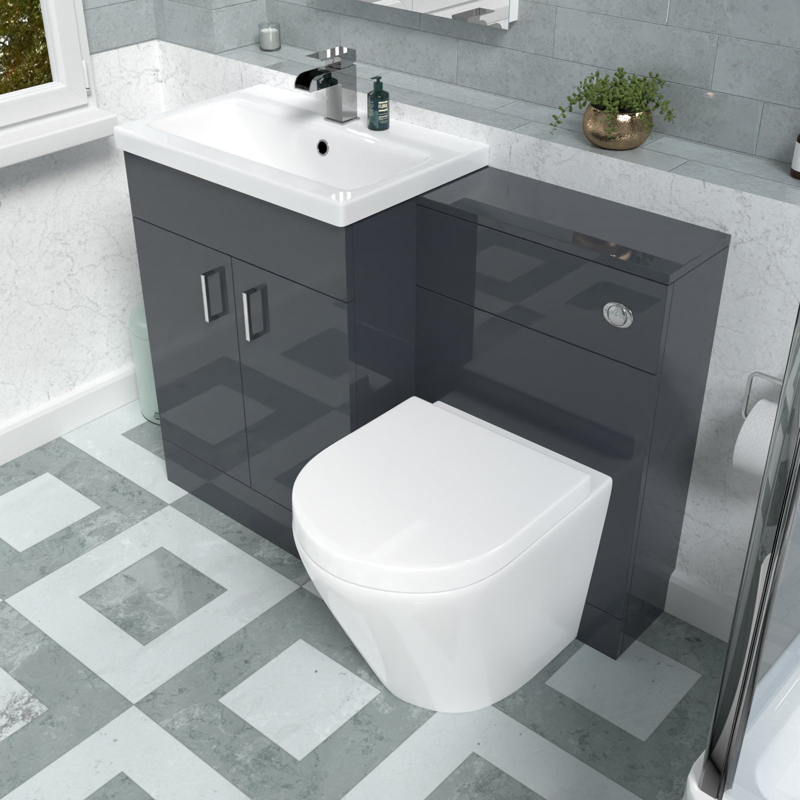 Nanuya 1100mm Dark Grey Basin Vanity Unit & Rimless Back To Wall Toilet