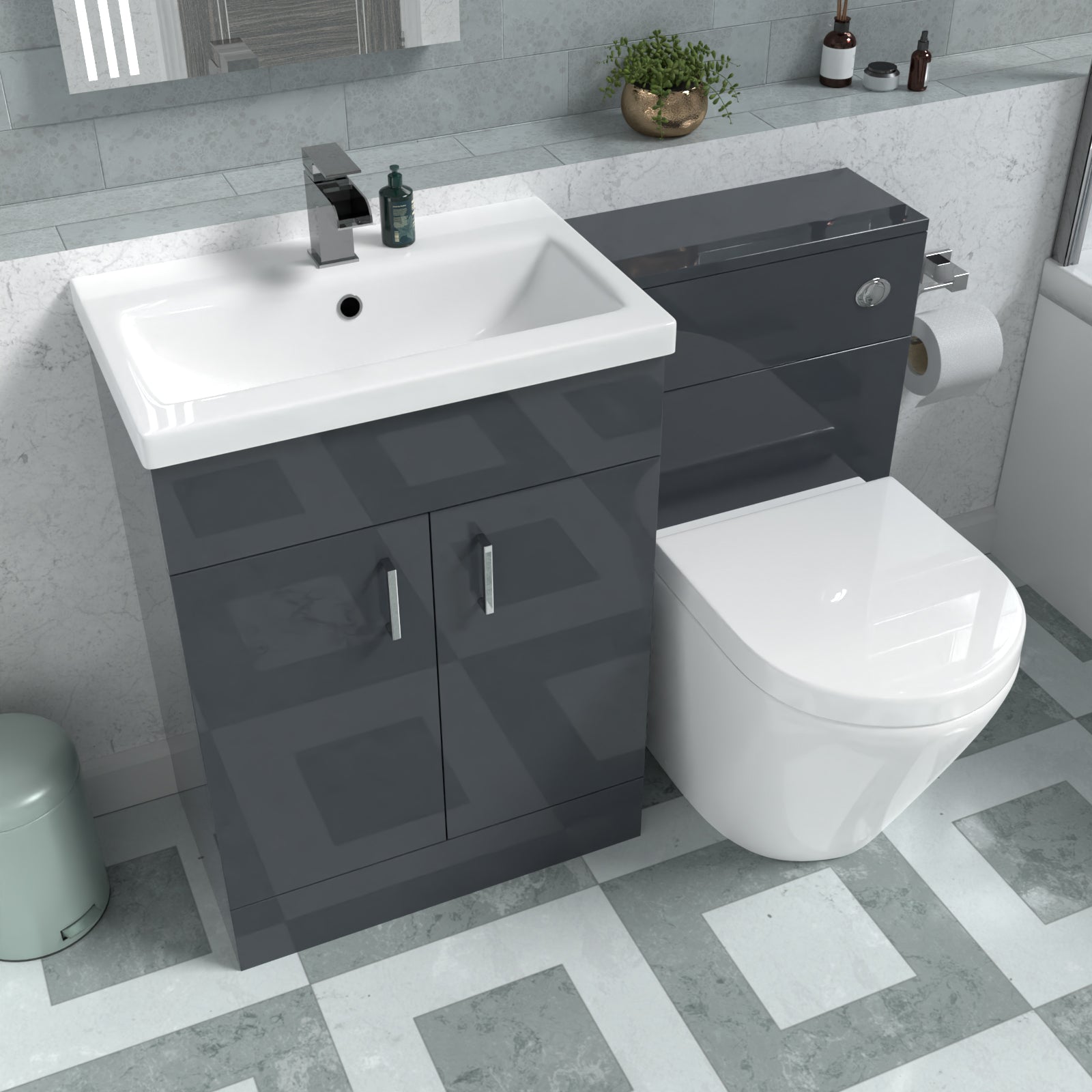 Nanuya 1100mm Dark Grey Basin Vanity Unit & Rimless Back To Wall Toilet