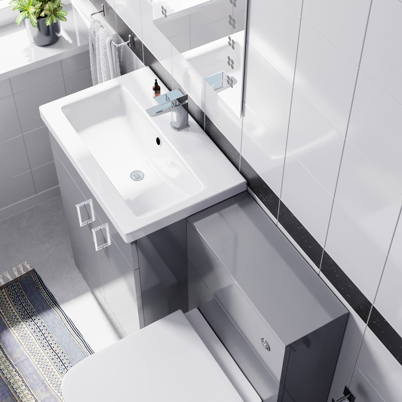 Nanuya 1100mm Grey Basin Vanity Cabinet, WC Unit & Square Back To Wall Toilet