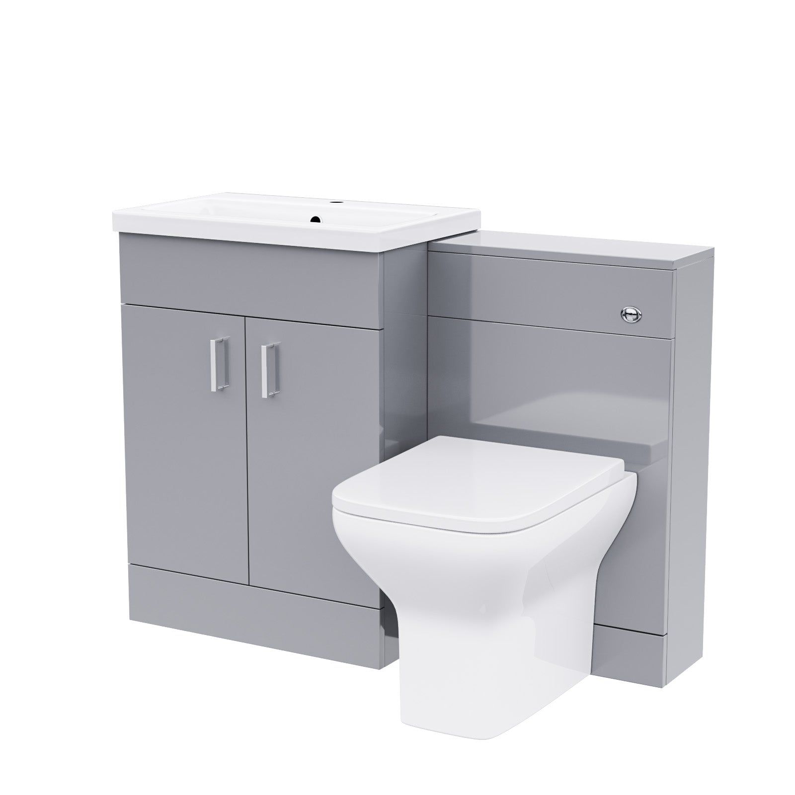 Nanuya 1100mm Grey Basin Vanity Cabinet, WC Unit & Square Back To Wall Toilet