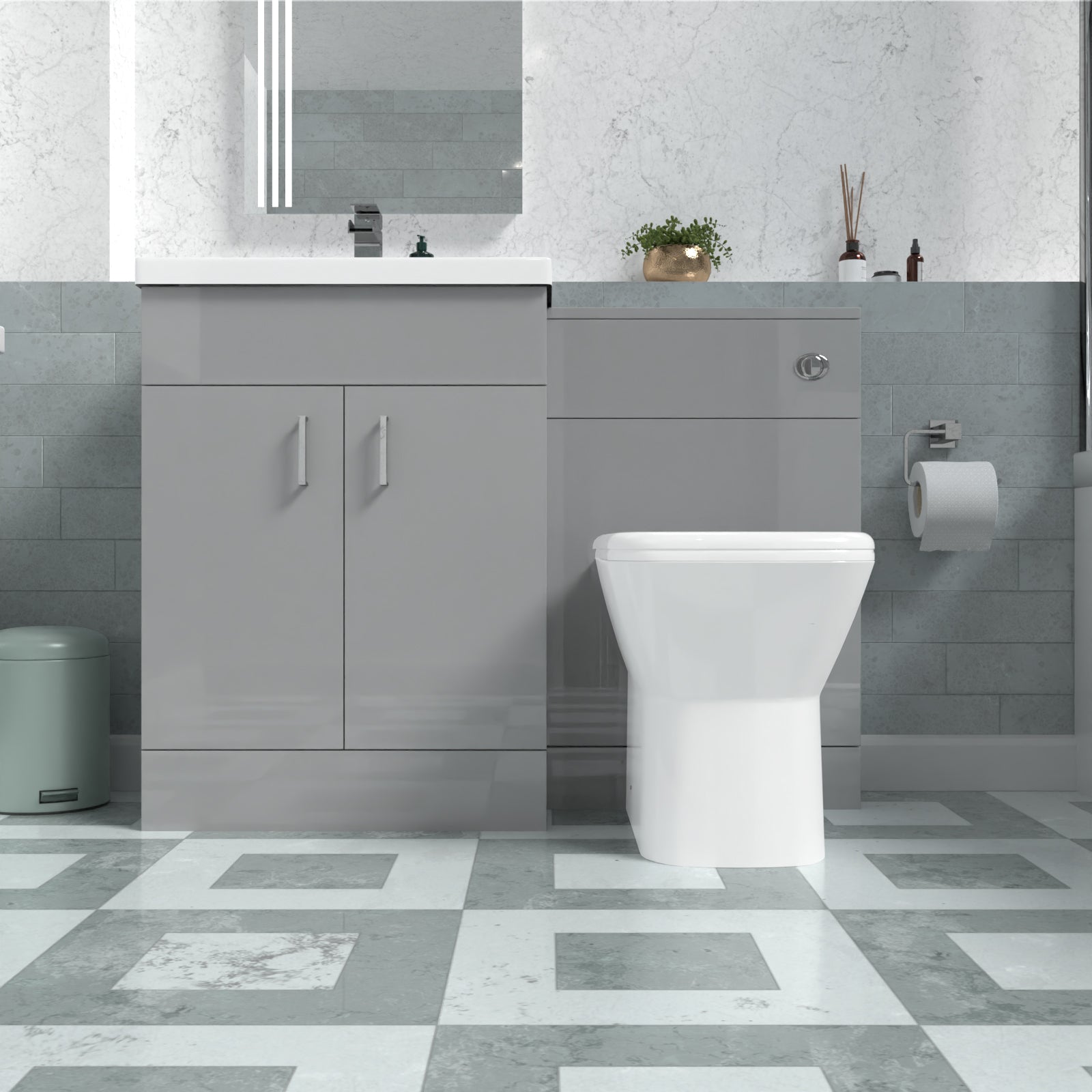 Nanuya 1100mm Freestanding Grey Basin Vanity Unit & Back To Wall Toilet