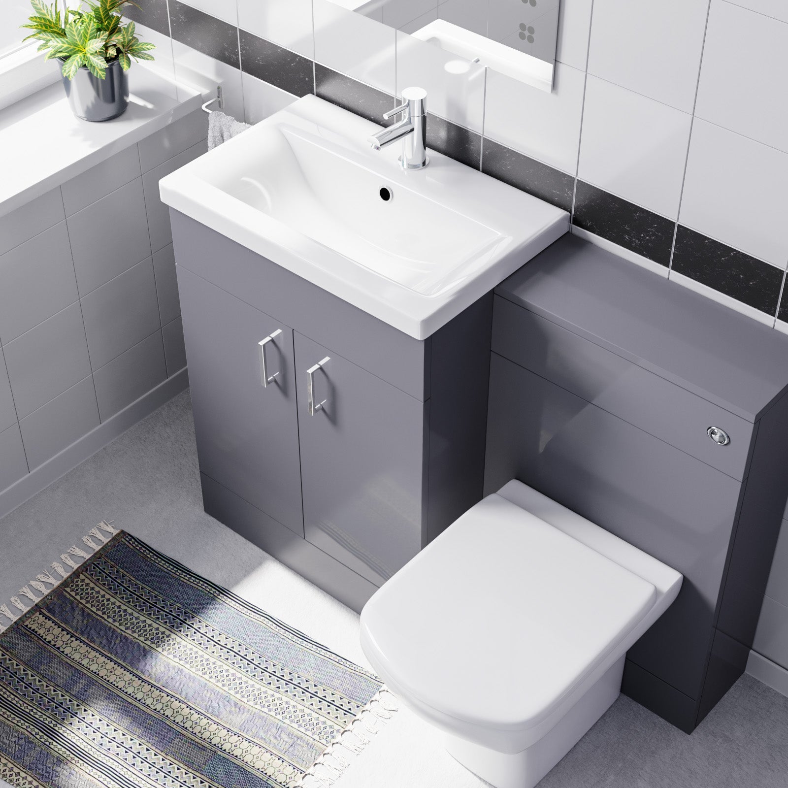Nanuya Grey 1100mm Basin Doors Vanity, WC Unit & Rimless BTW Toilet