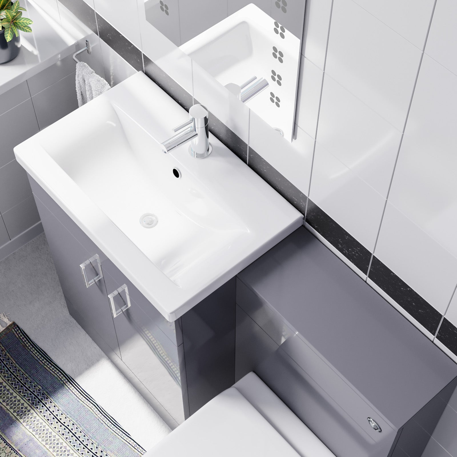 Nanuya Grey 1100mm Basin Doors Vanity, WC Unit & Rimless BTW Toilet