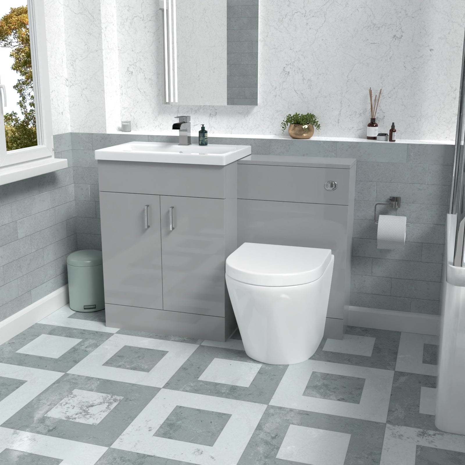 Nanuya 1100mm Grey Basin Vanity Unit & Back To Wall Toilet