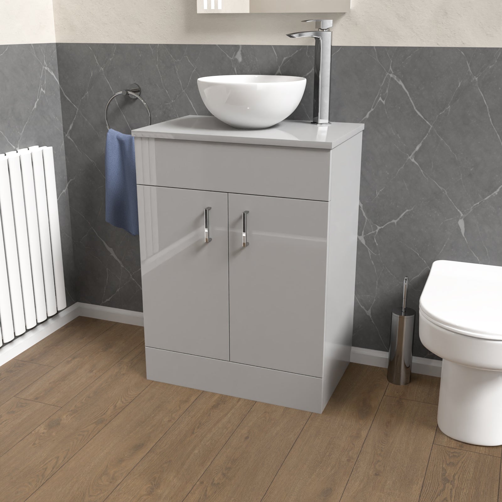 Nanuya 600mm Grey Vanity Unit Cabinet With Worktop