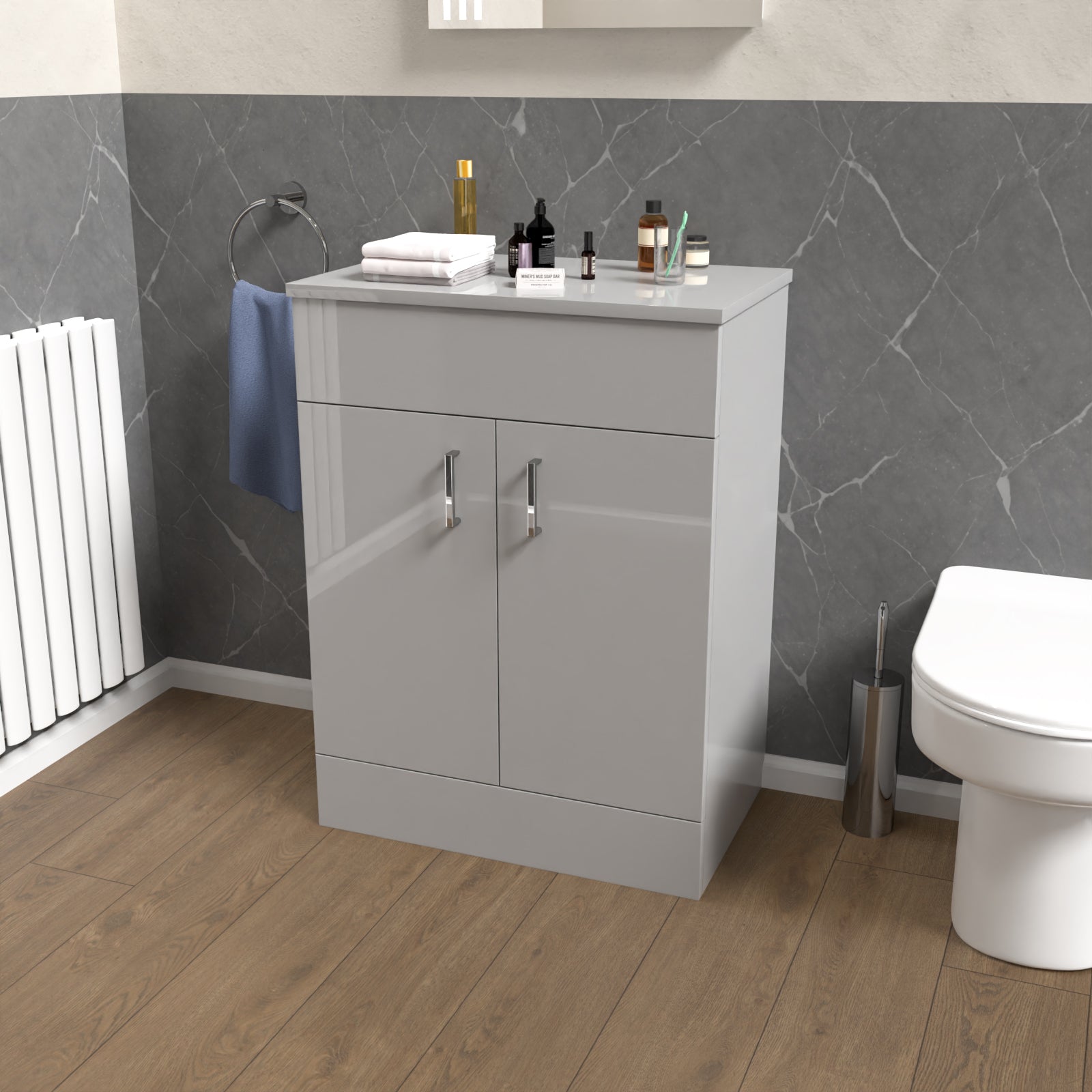 Nanuya 600mm Grey Vanity Unit Cabinet With Worktop