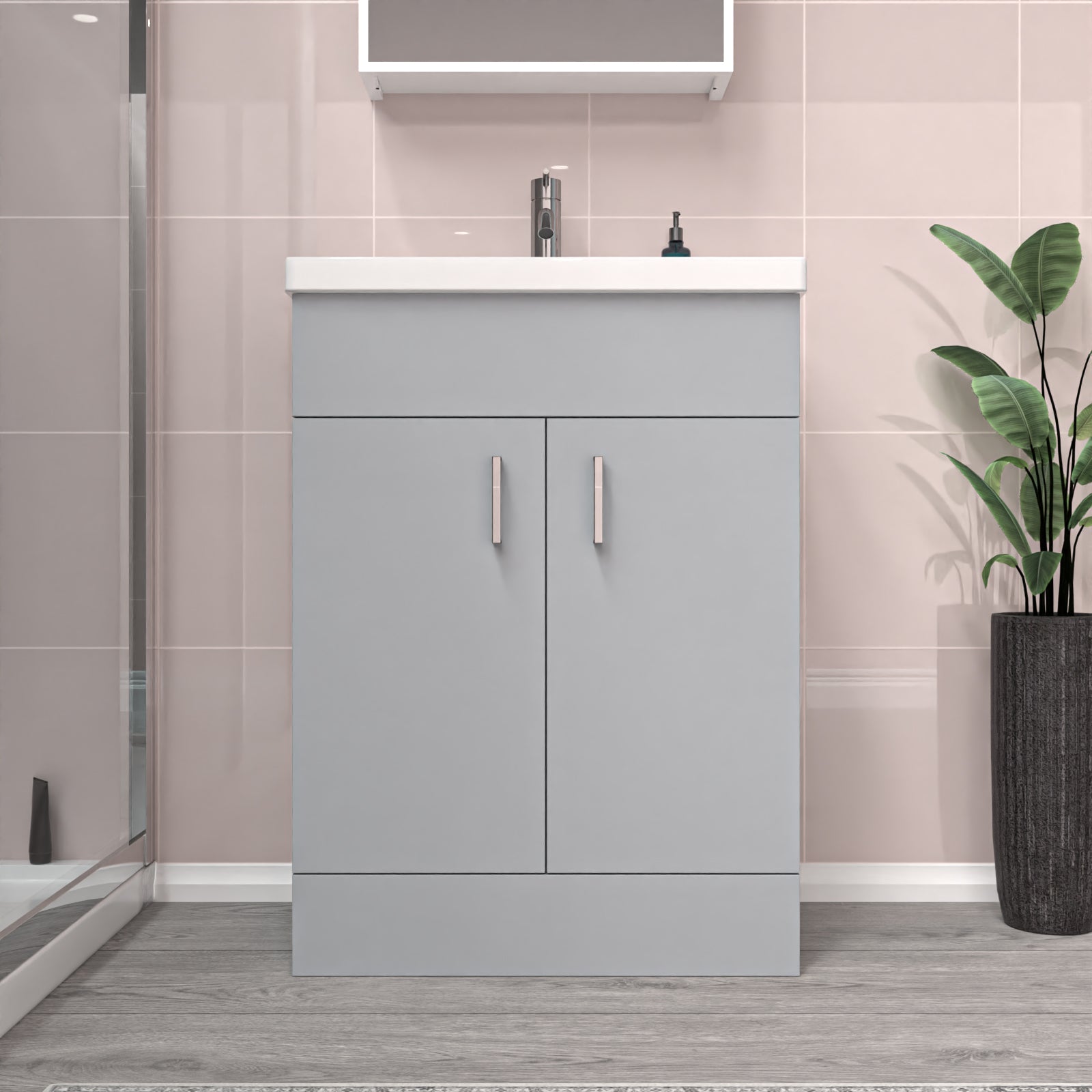Matte Grey 600mm Floor Standing Vanity Unit & White Basin