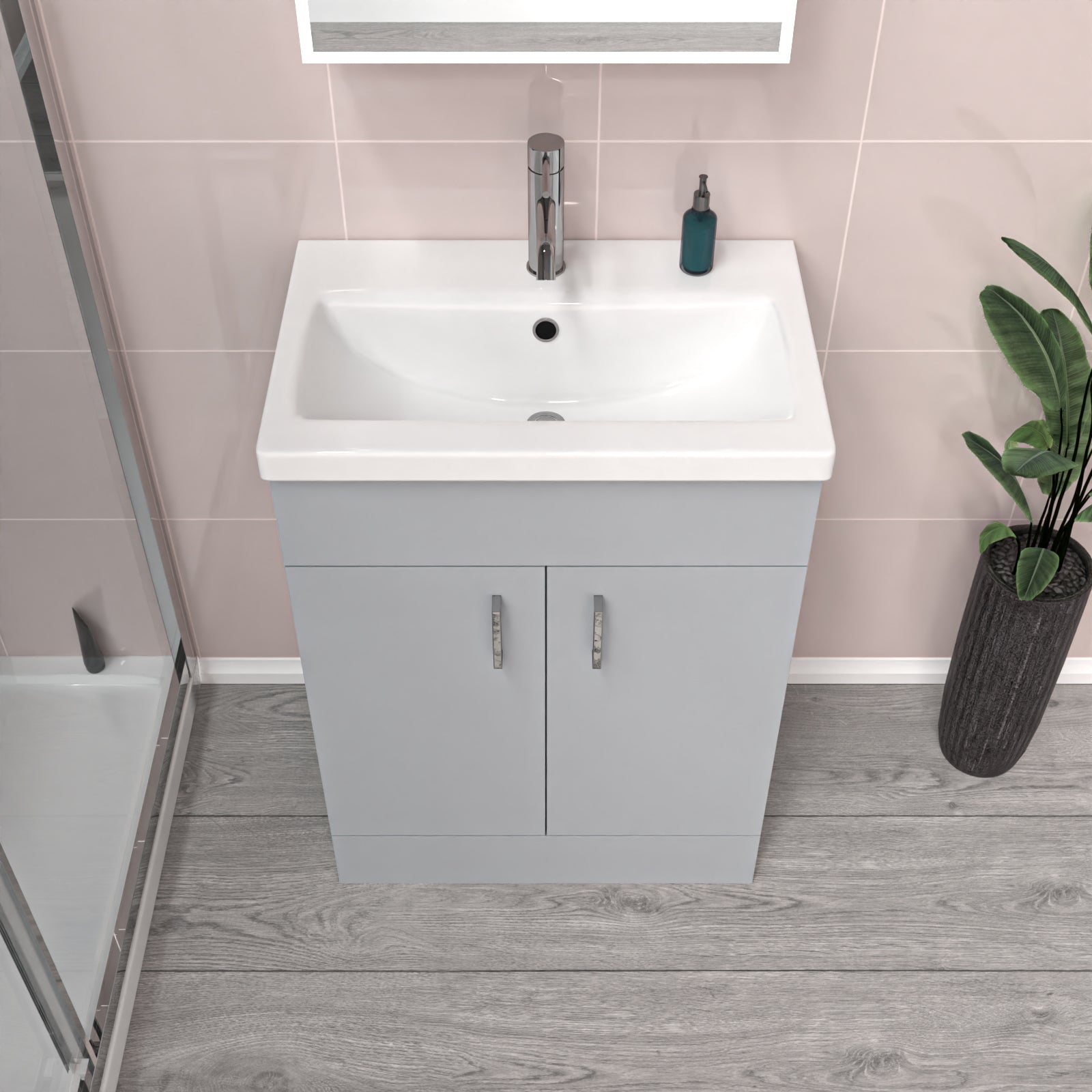 Matte Grey 600mm Floor Standing Vanity Unit & White Basin