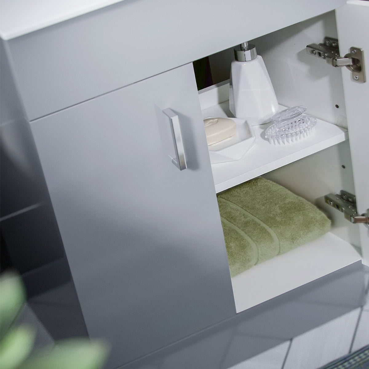 Set of 2 Floorstanding 600mm Vanity & Ceramic Mid Edge Twin Basin - Matte Grey