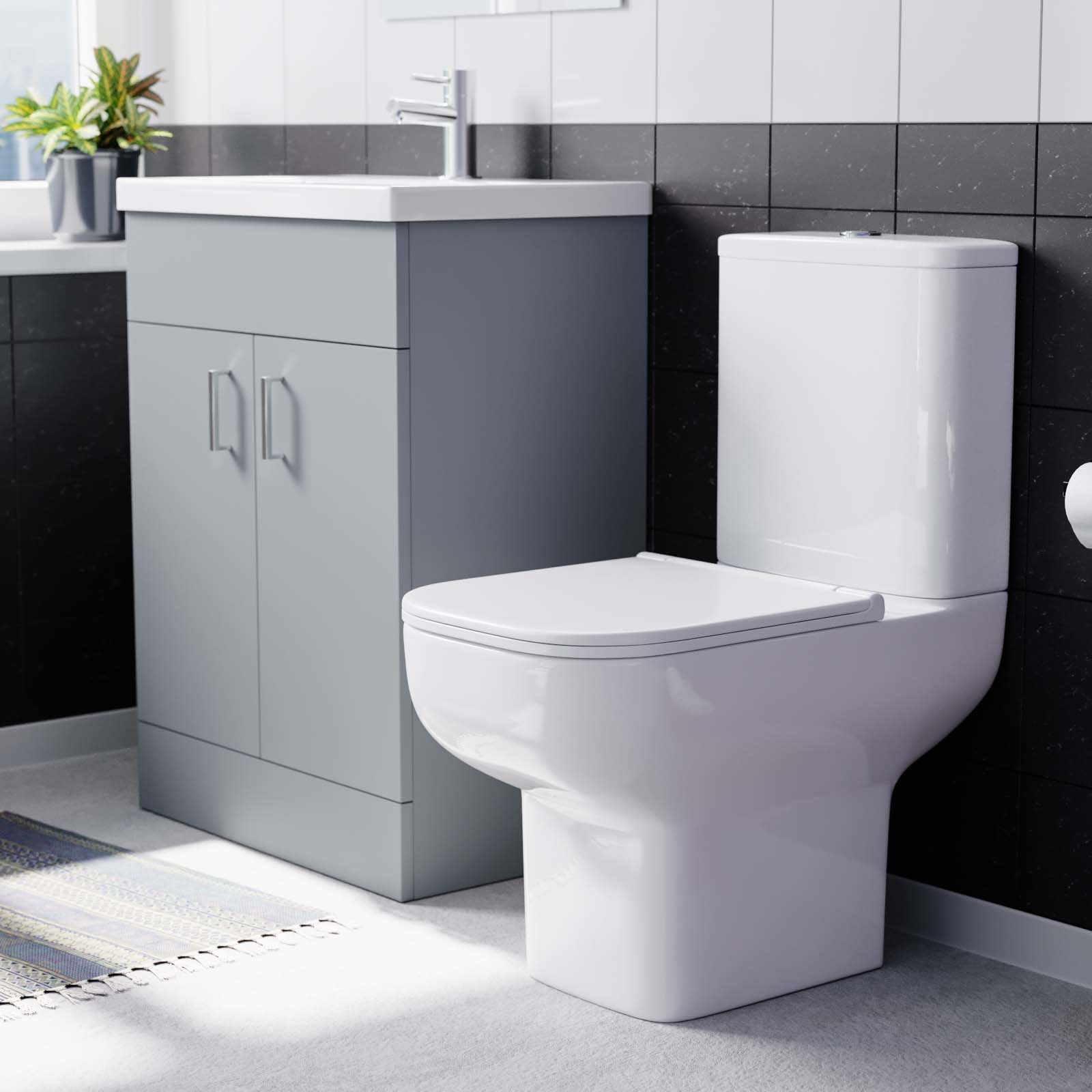 Nanuya 600mm Matte Grey Basin Vanity & White Square Close Coupled Toilet