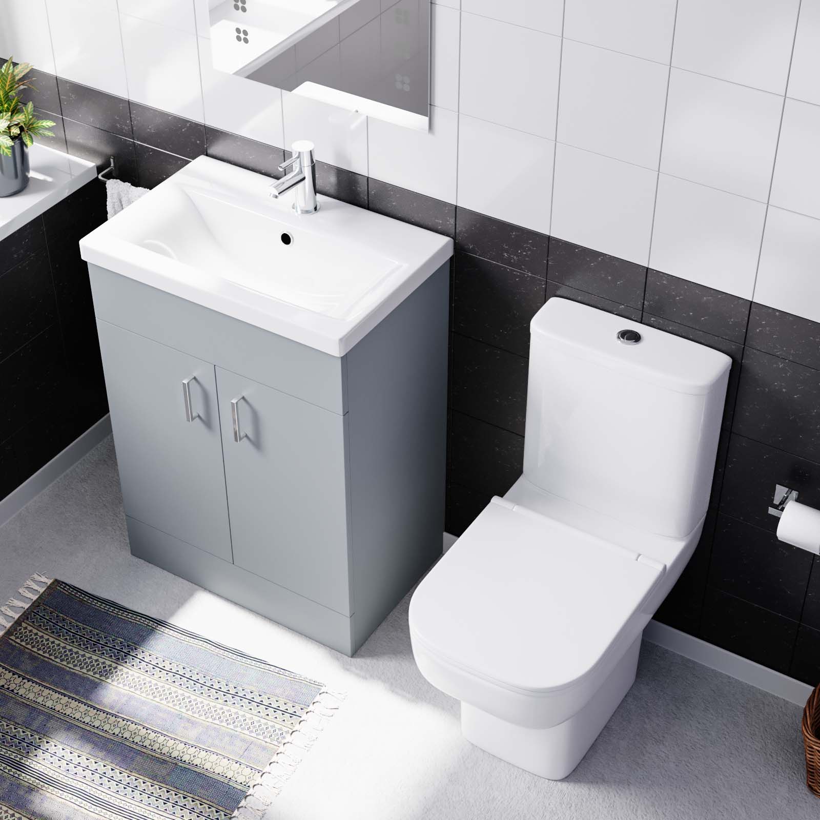 Nanuya 600mm Matte Grey Basin Vanity & White Square Close Coupled Toilet