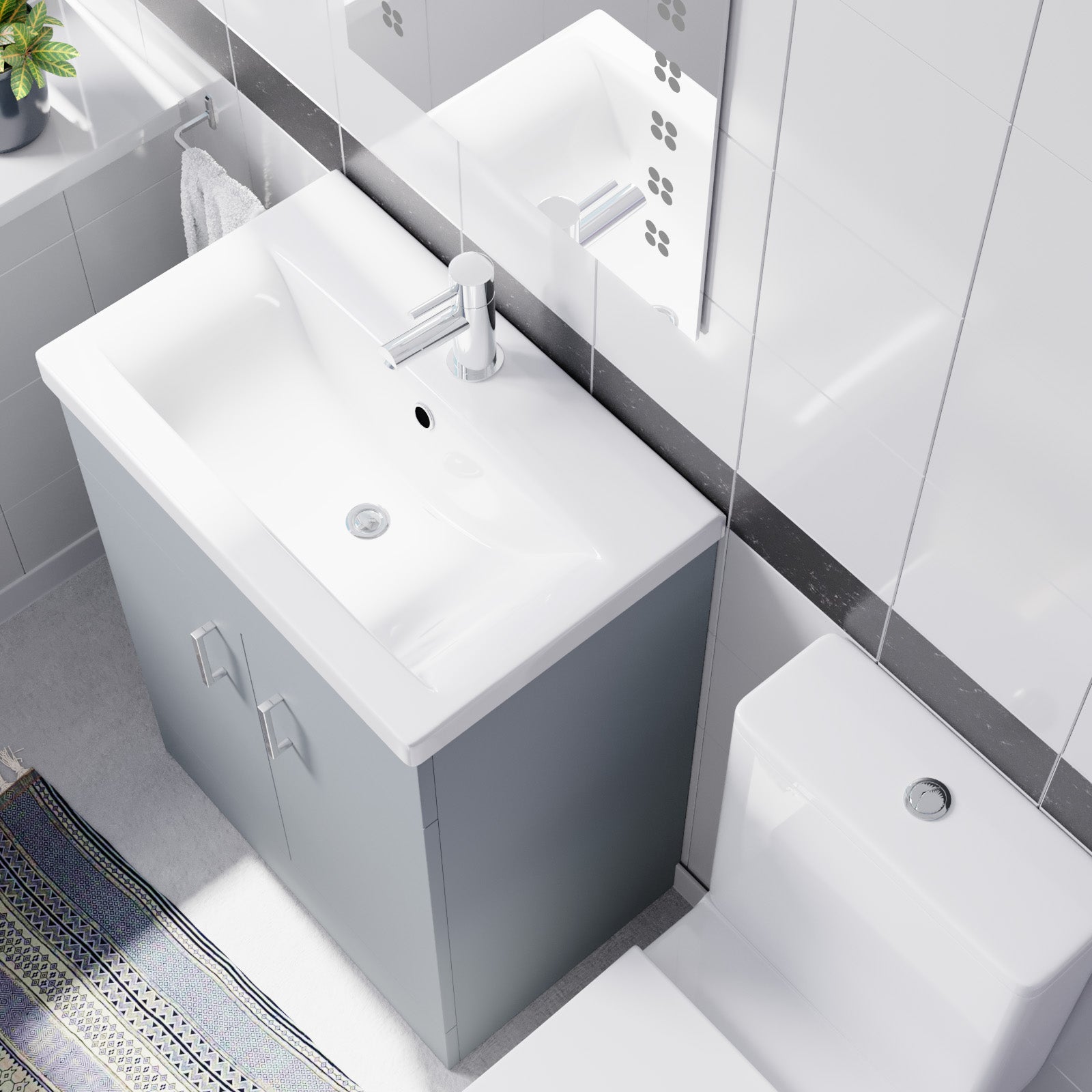 Nanuya 600mm Matte Grey Basin Vanity & Rimless Square Close Coupled Toilet