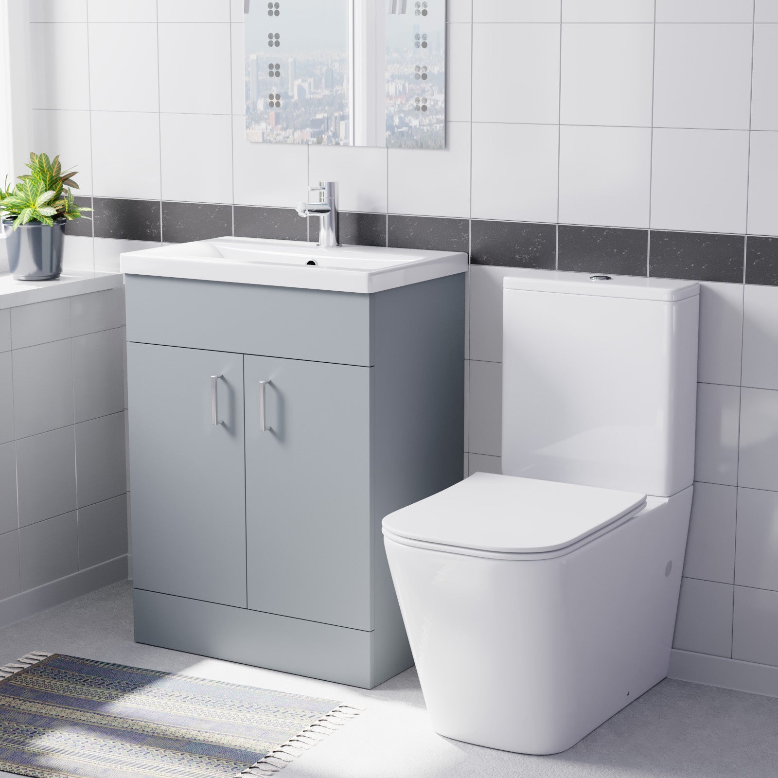 Nanuya 600mm Matte Grey Basin Vanity & Rimless Square Close Coupled Toilet