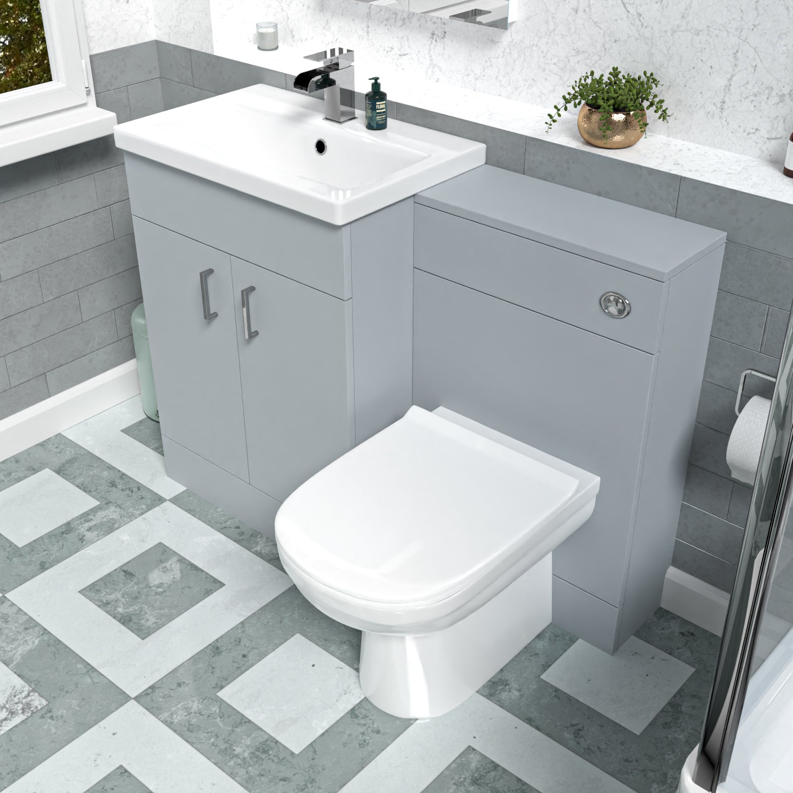Nayuna Matte Grey 1100mm Vanity Basin Unit & WC Unit & BTW Toilet Pan