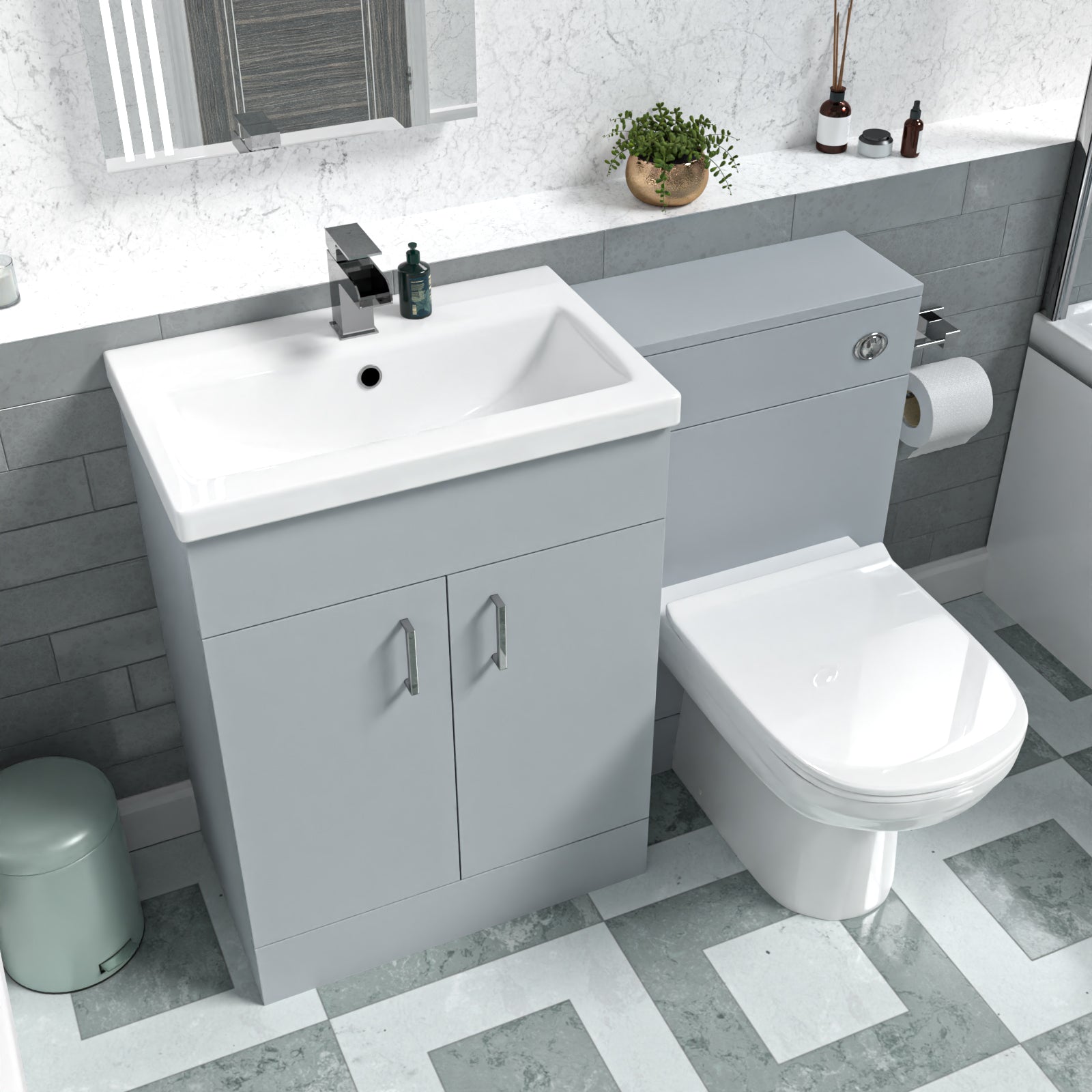 Nayuna Matte Grey 1100mm Vanity Basin Unit & WC Unit & BTW Toilet Pan