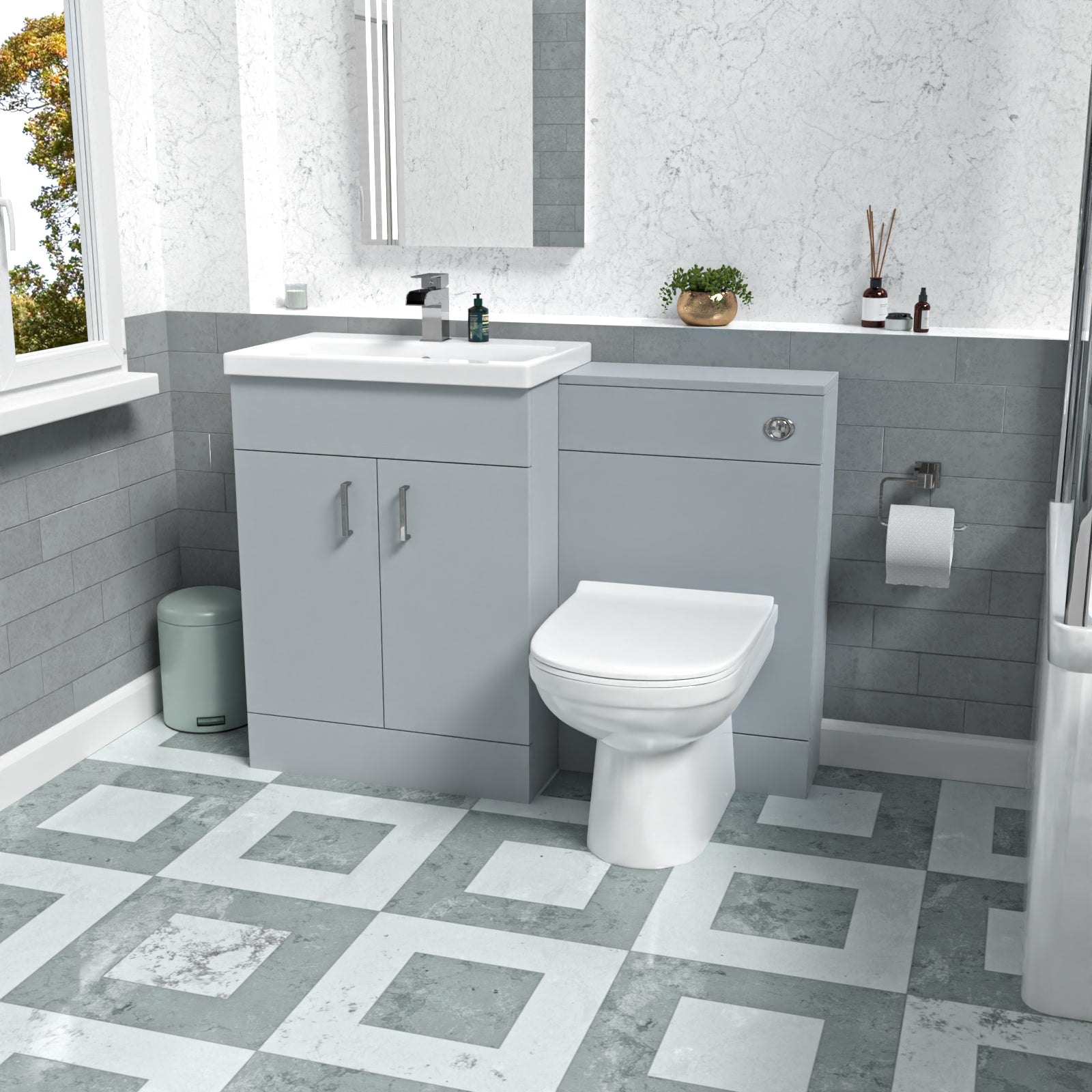 Nayuna Matte Grey 1100mm Vanity Basin Unit & WC Unit & BTW Toilet Pan