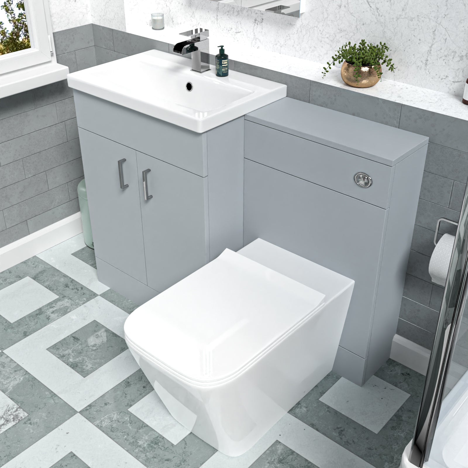 Nanuya Matte Grey 1100mm Freestanding Vanity WC Unit & Rimless BTW Toilet