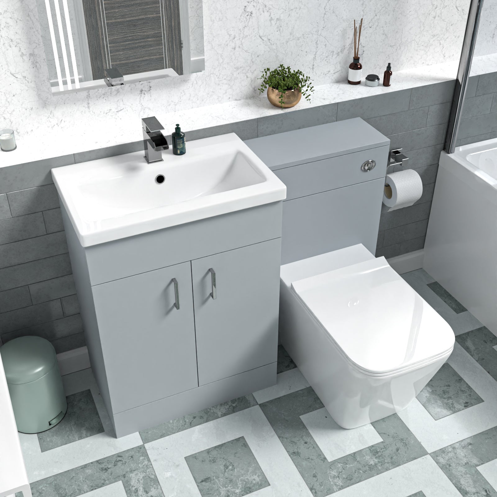 Nanuya Matte Grey 1100mm Freestanding Vanity WC Unit & Rimless BTW Toilet Flat Pack