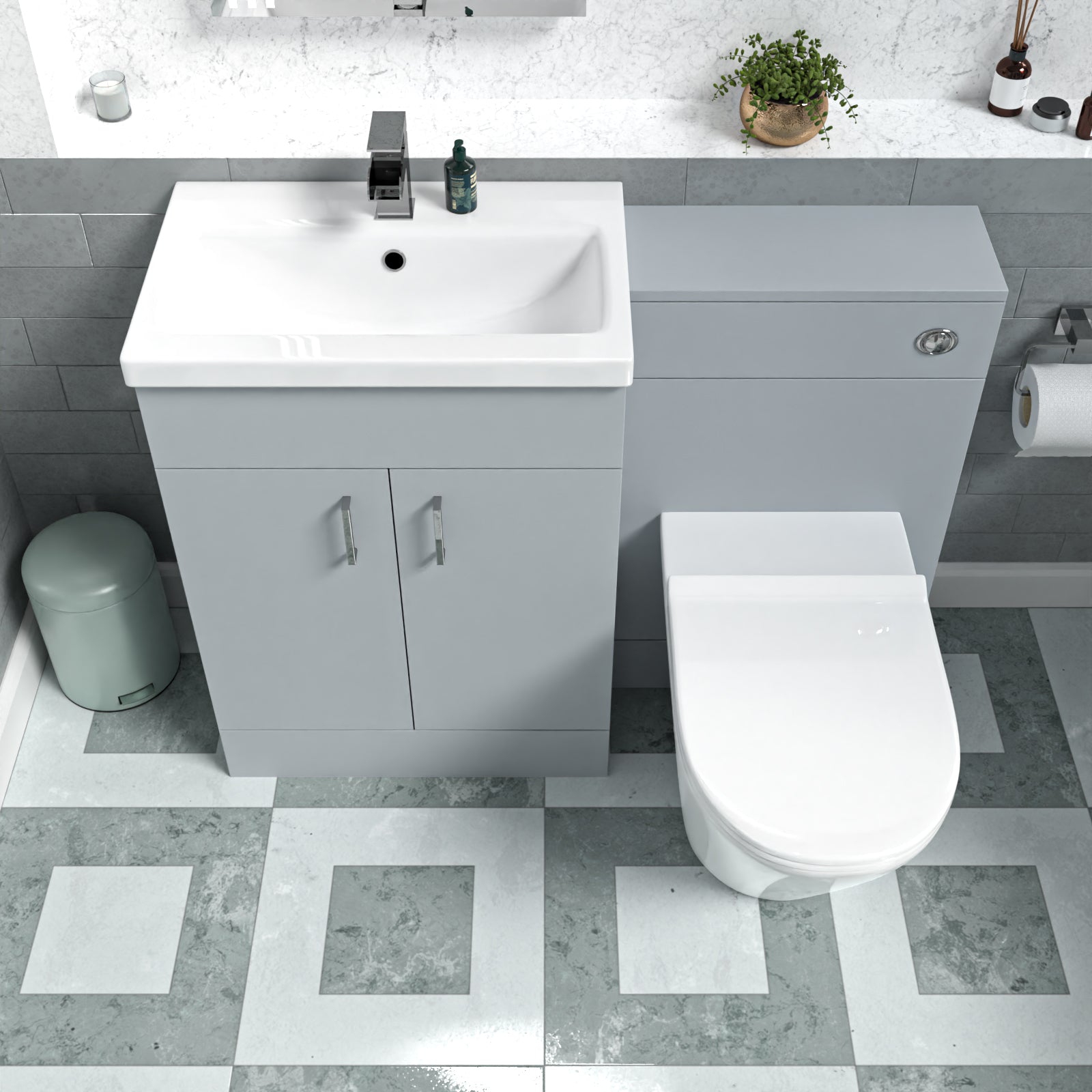Nanuya Matte Grey 1100mm Vanity Basin WC Vanity Unit & BTW Toilet Flat Pack