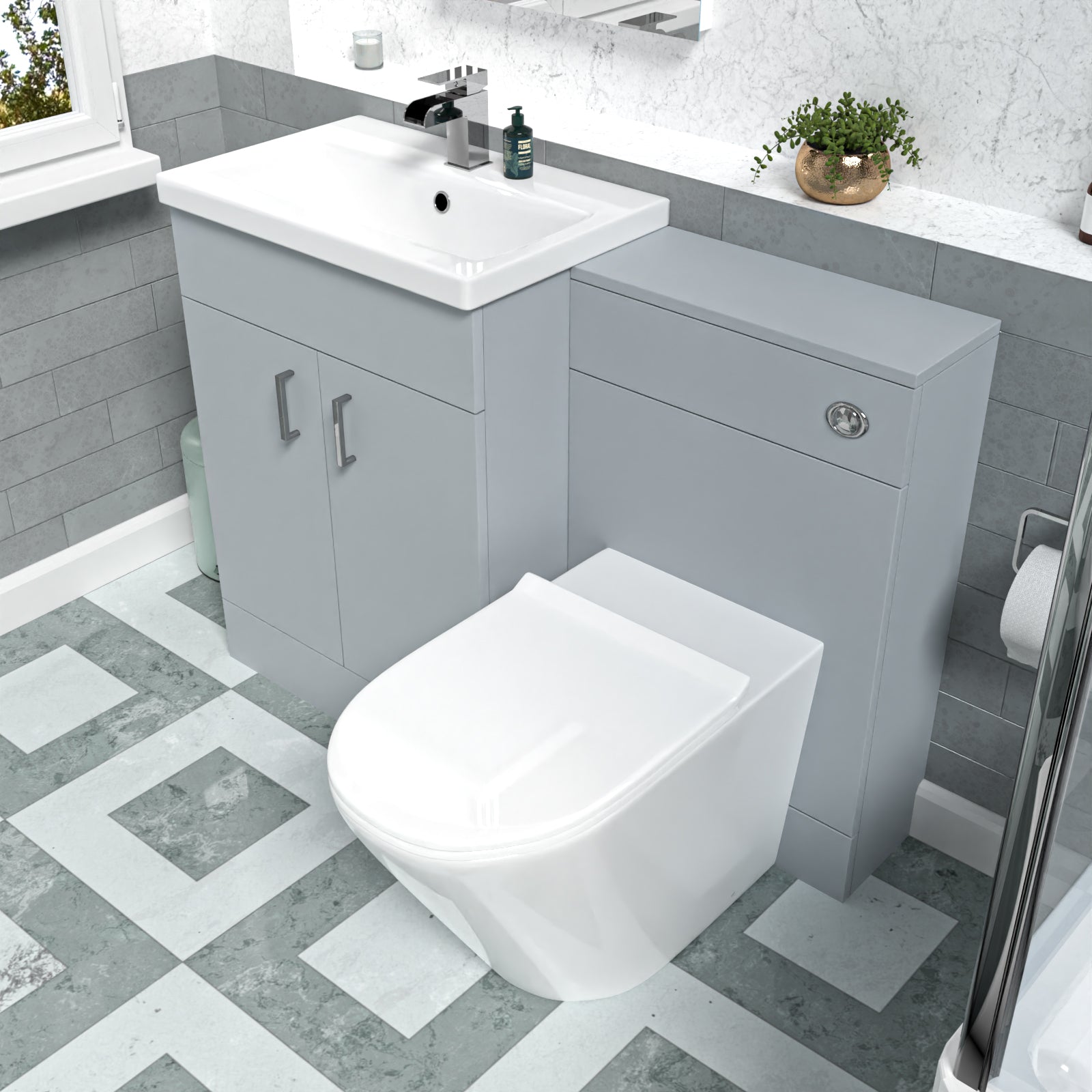 Nanuya Matte Grey 1100mm Vanity Basin WC Vanity Unit & BTW Toilet Flat Pack