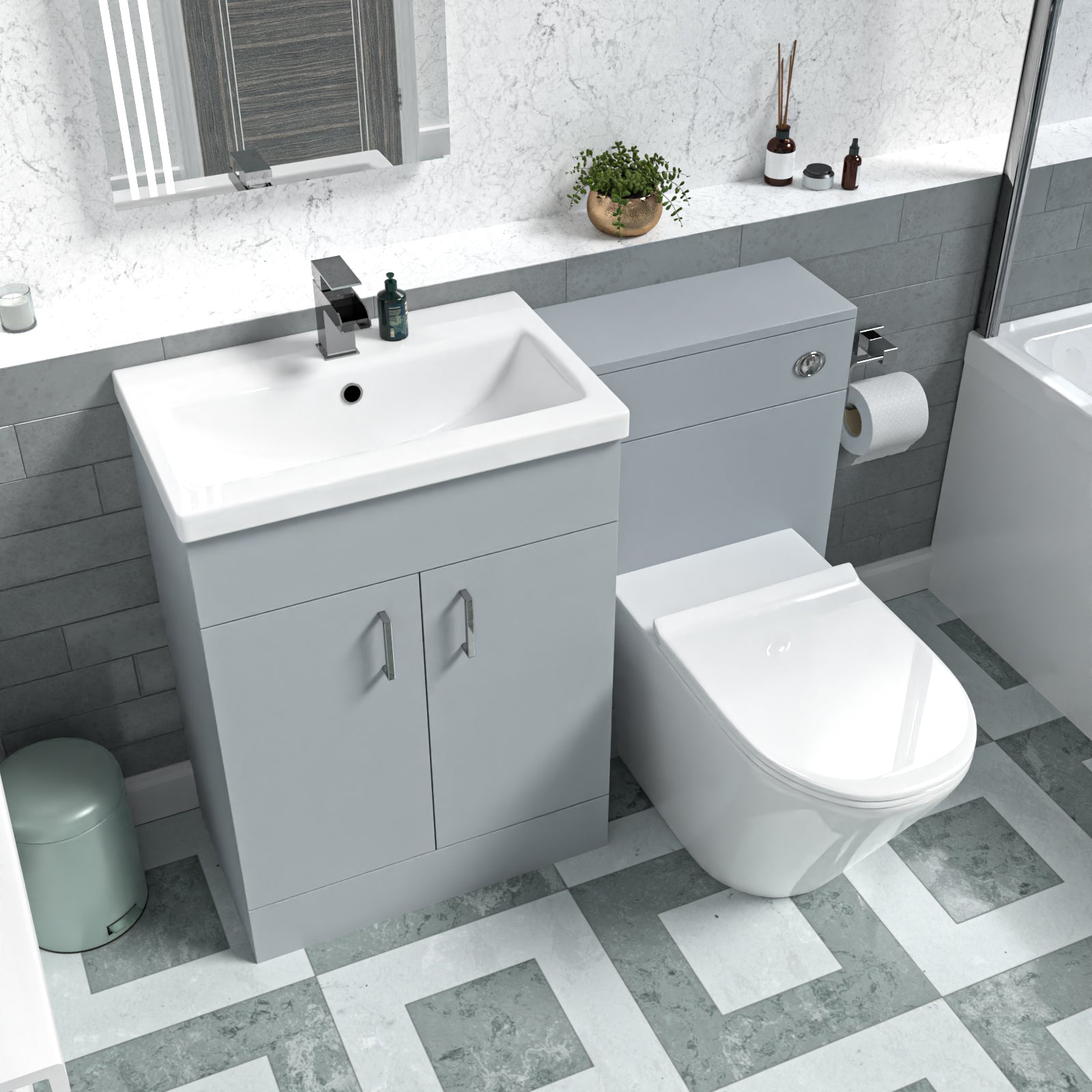 Nanuya Matte Grey 1100mm Vanity Basin WC Vanity Unit & BTW Toilet Flat Pack