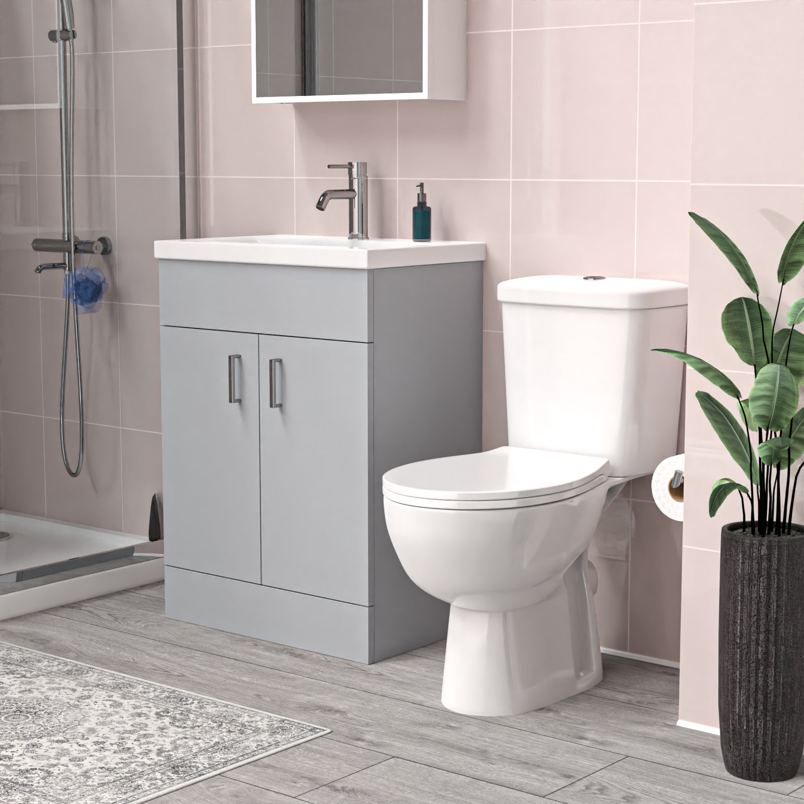 Nanuya Matte Grey 600 mm Basin Vanity Unit & Modern Toilet
