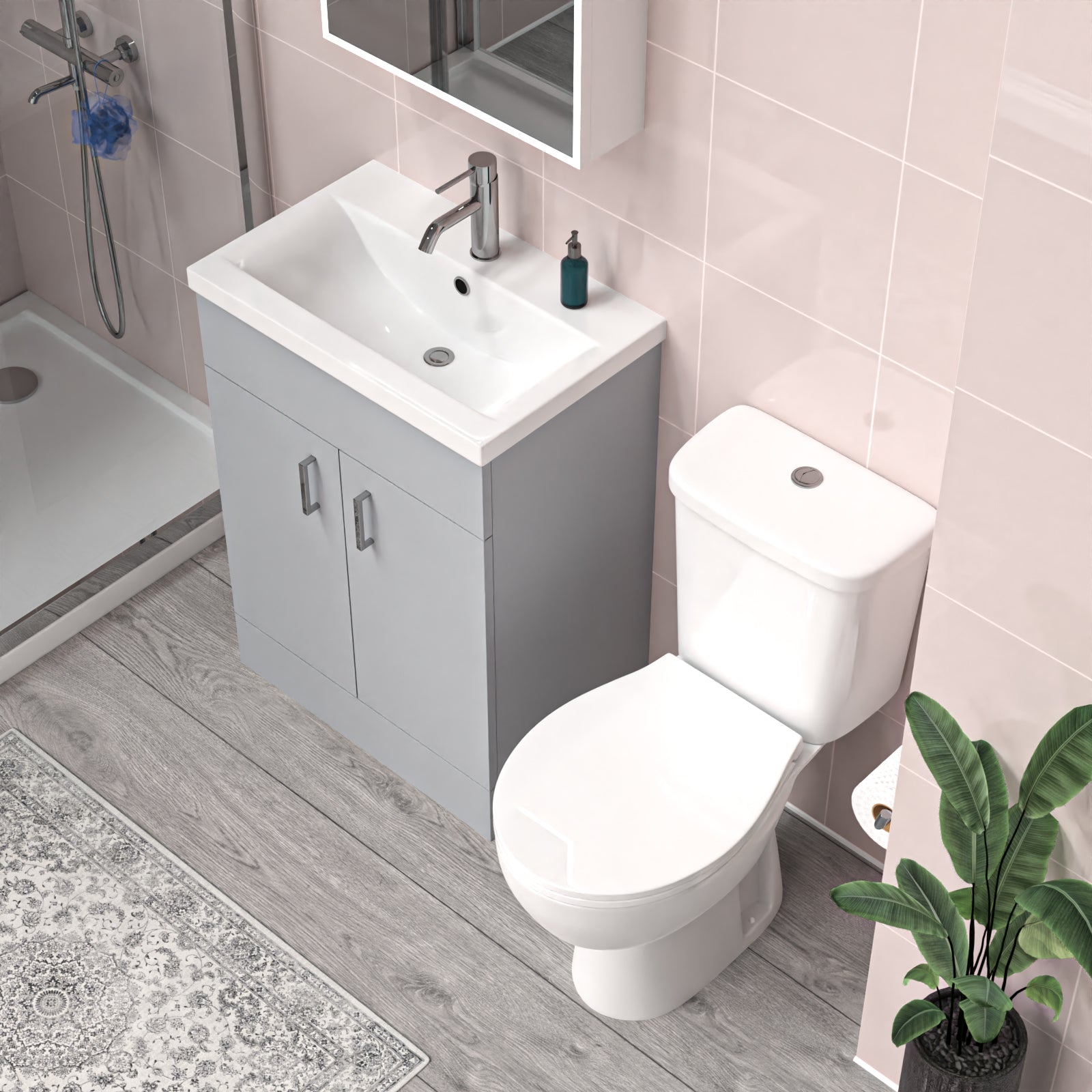 Nanuya Matte Grey 600 mm Basin Vanity Unit & Modern Toilet