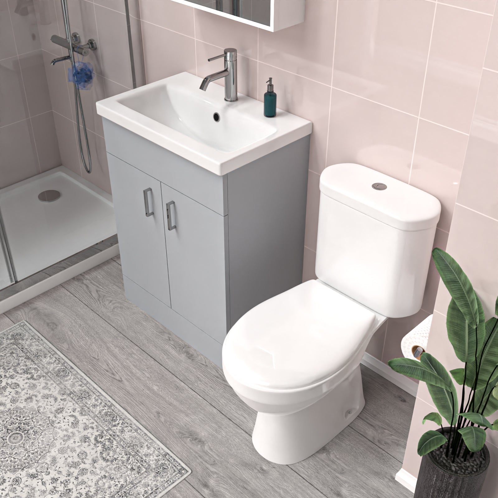 Nanuya Matte Grey 600 mm Basin Vanity Unit & Modern Toilet