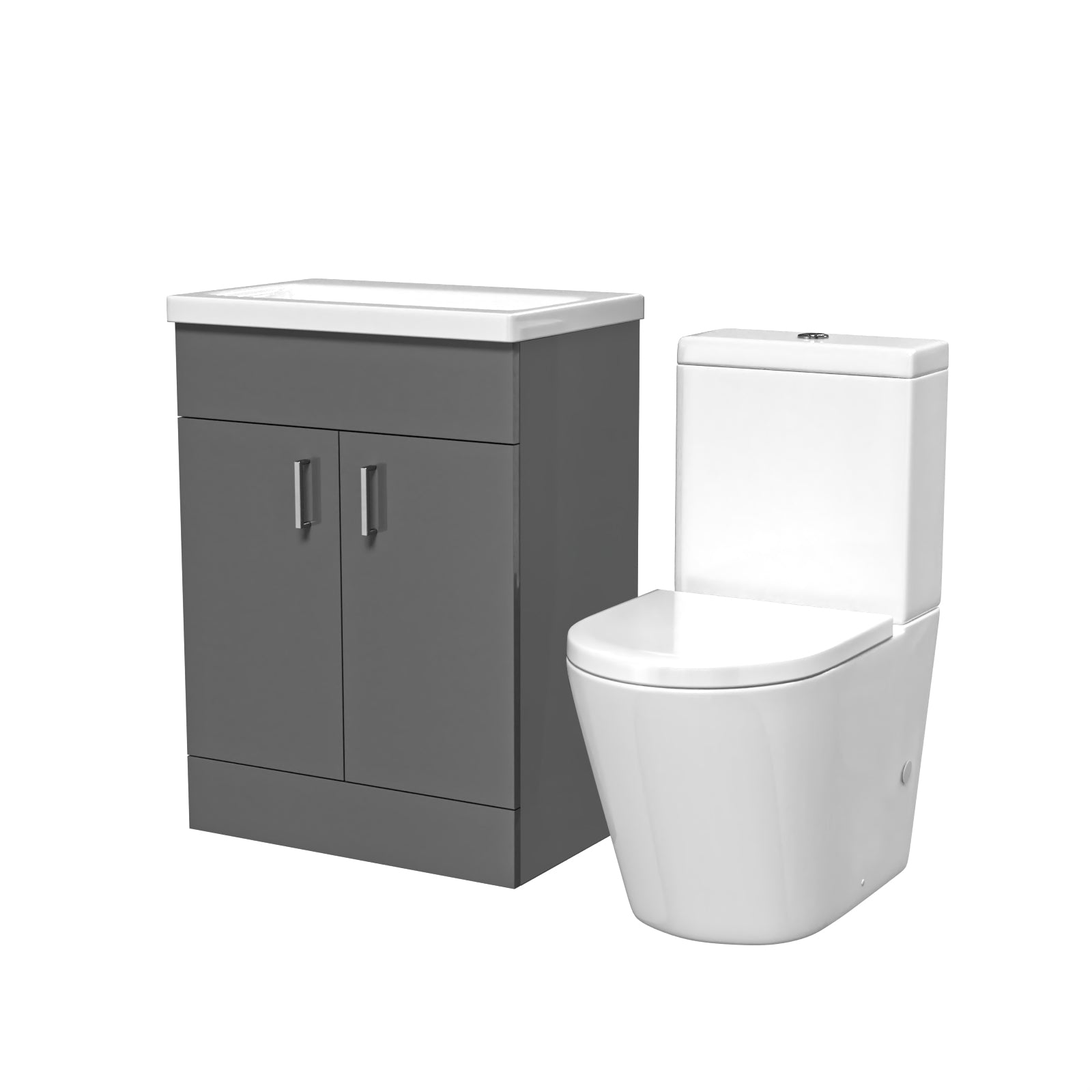 Steel Grey 600mm Freestanding Vanity With ceramic Basin & Close Coupled Toilet