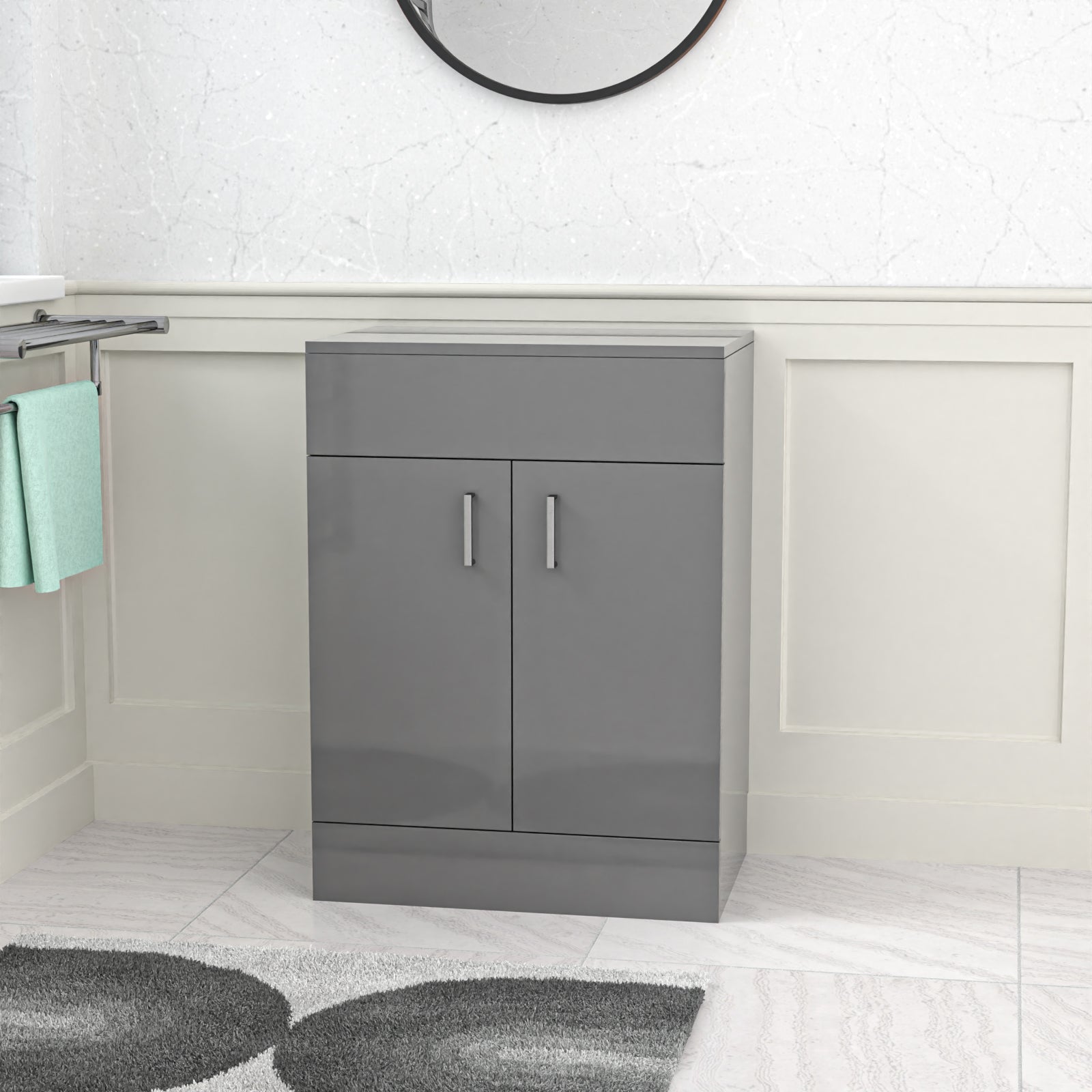 Nanuya 600mm Vanity Unit Cabinet With Worktop Grey Flat Pack