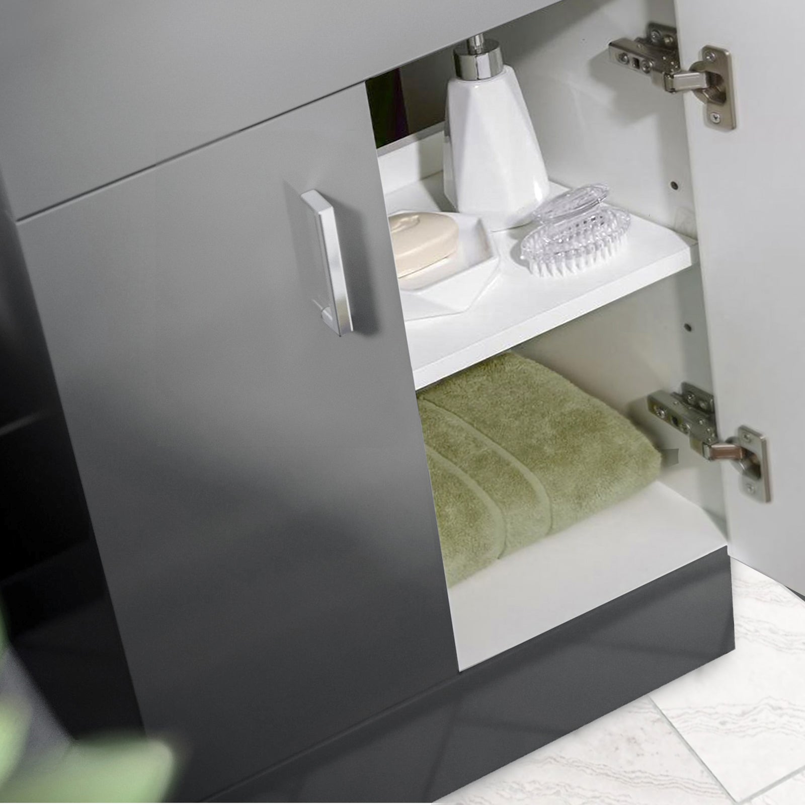 Nanuya 600mm Vanity Unit Cabinet With Worktop Grey Flat Pack