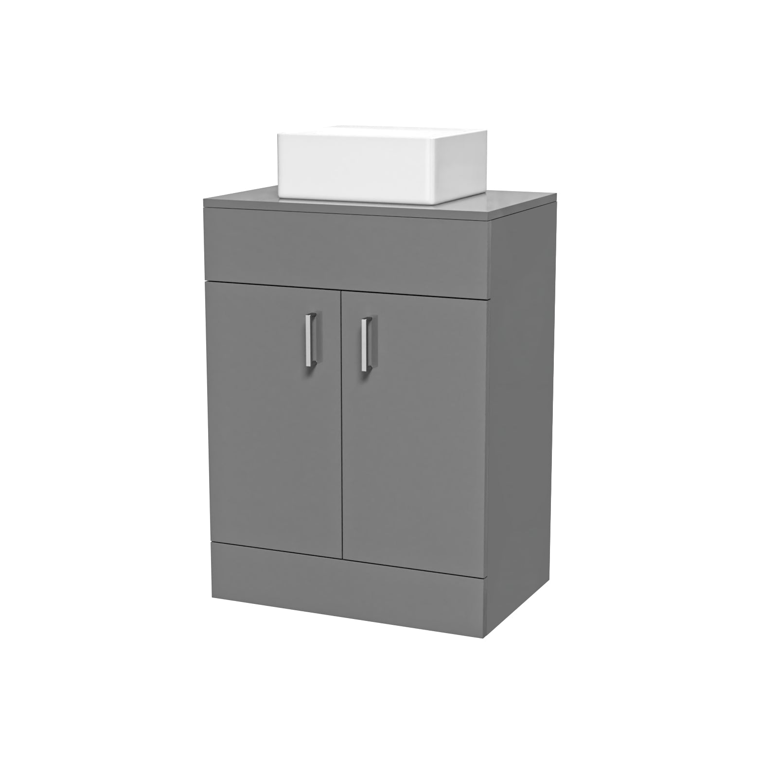 Nanuya Grey 600mm Bathroom Doors Vanity Unit Rectangle Ceramic Basin