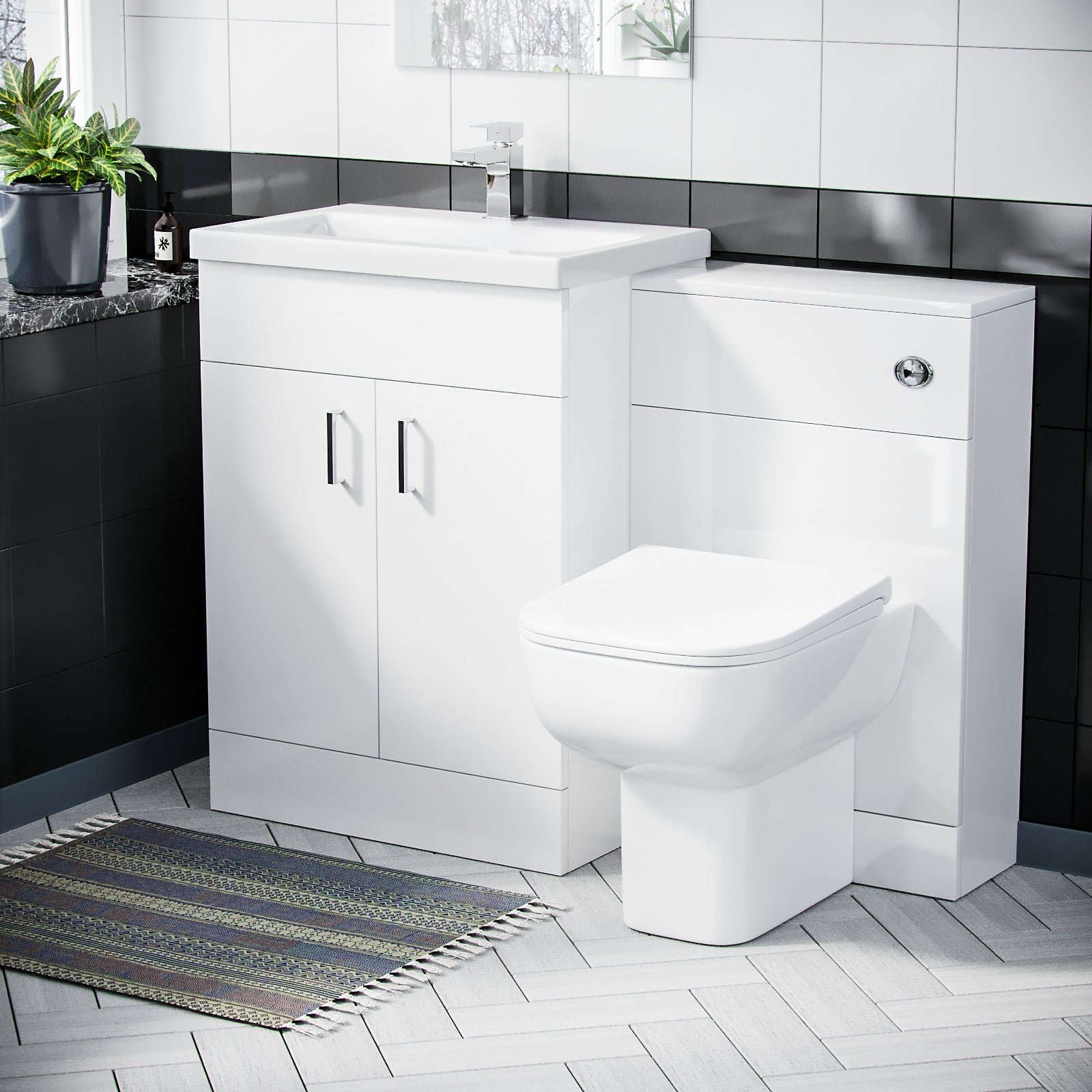 White 600mm Basin Sink Vanity WC Unit & BTW Toilet Pan