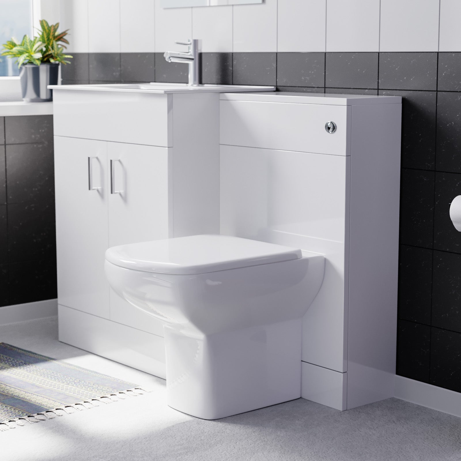 Nanuya White 1100mm Slim Basin Vanity, WC Unit & Rimless BTW Toilet