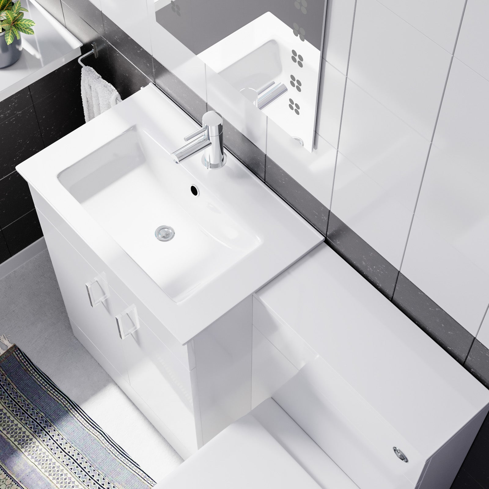 Nanuya White 1100mm Slim Basin Vanity, WC Unit & Rimless BTW Toilet