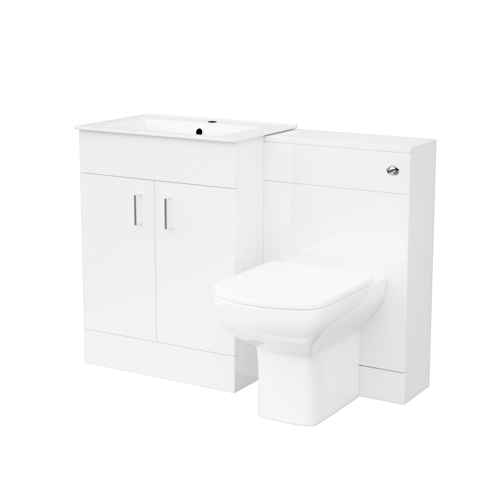 Nanuya White 1100mm Slim Basin Vanity, WC Unit & Rimless BTW Toilet