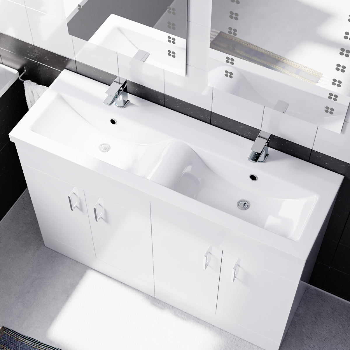 Set of 2 Floorstanding 600mm Cabinet with Ceramic Mid Edge Twin Basin - White