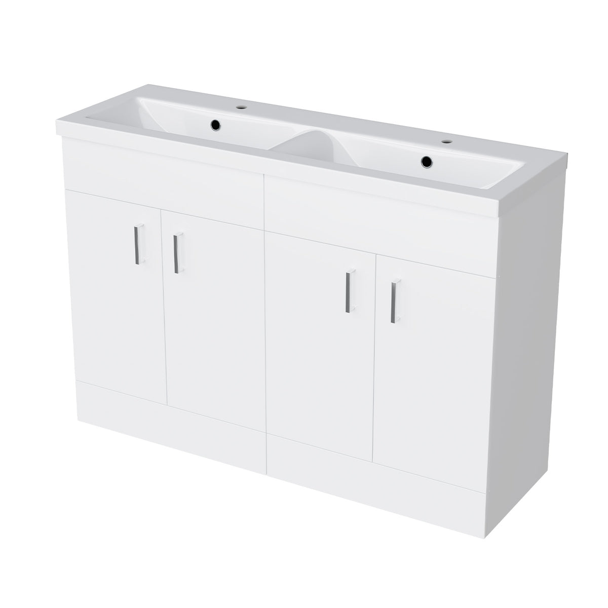 Set of 2 Floorstanding 600mm Cabinet with Ceramic Mid Edge Twin Basin - White