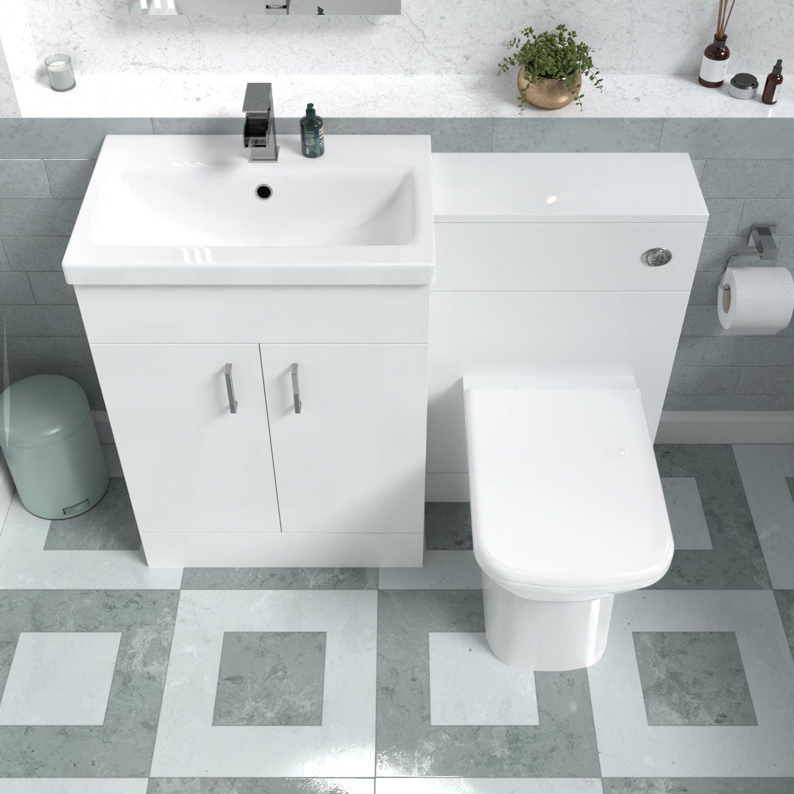 Nanuya 1100mm Freestanding White Basin Vanity Unit & Back To Wall Toilet