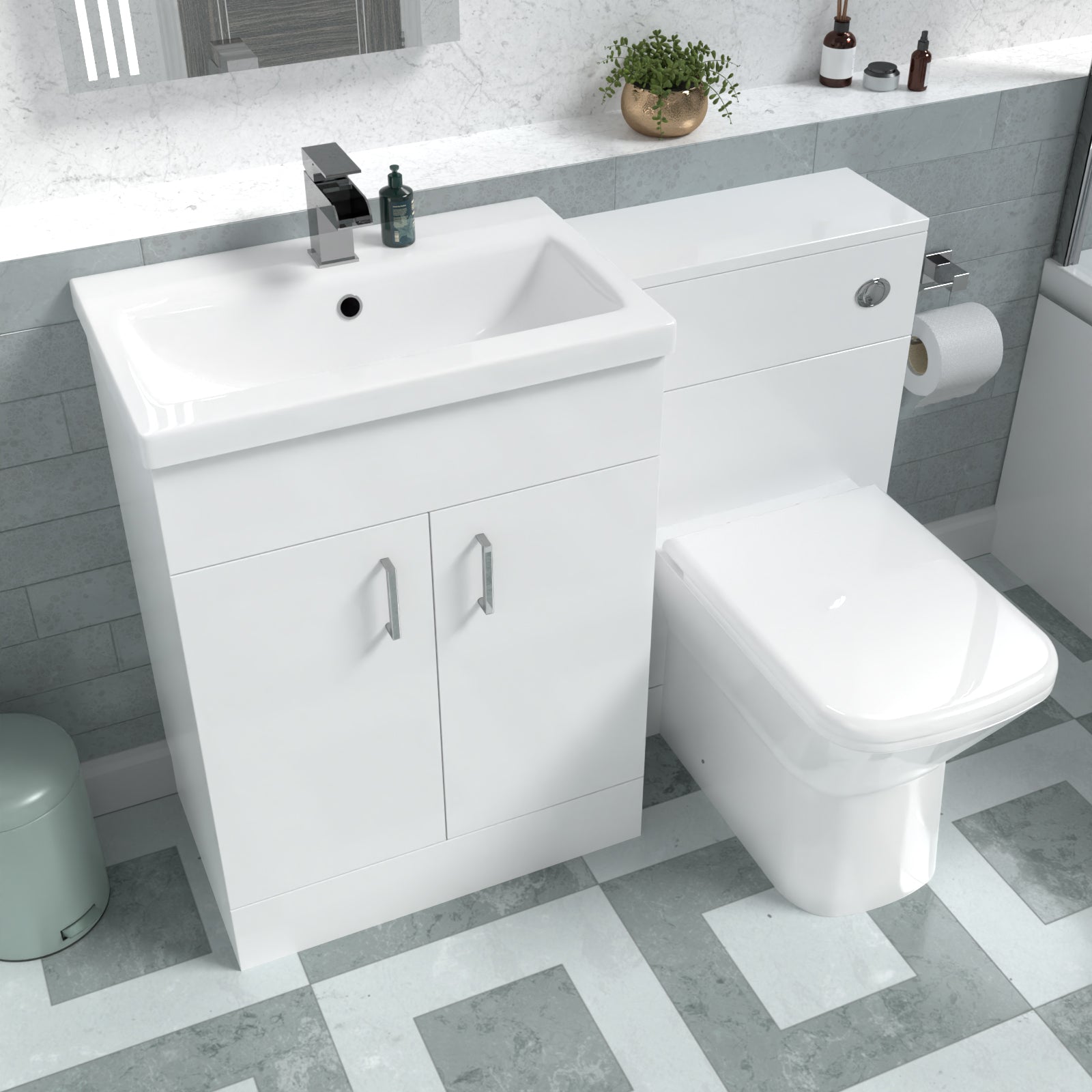 Nanuya 1100mm Freestanding White Basin Vanity Unit & Back To Wall Toilet