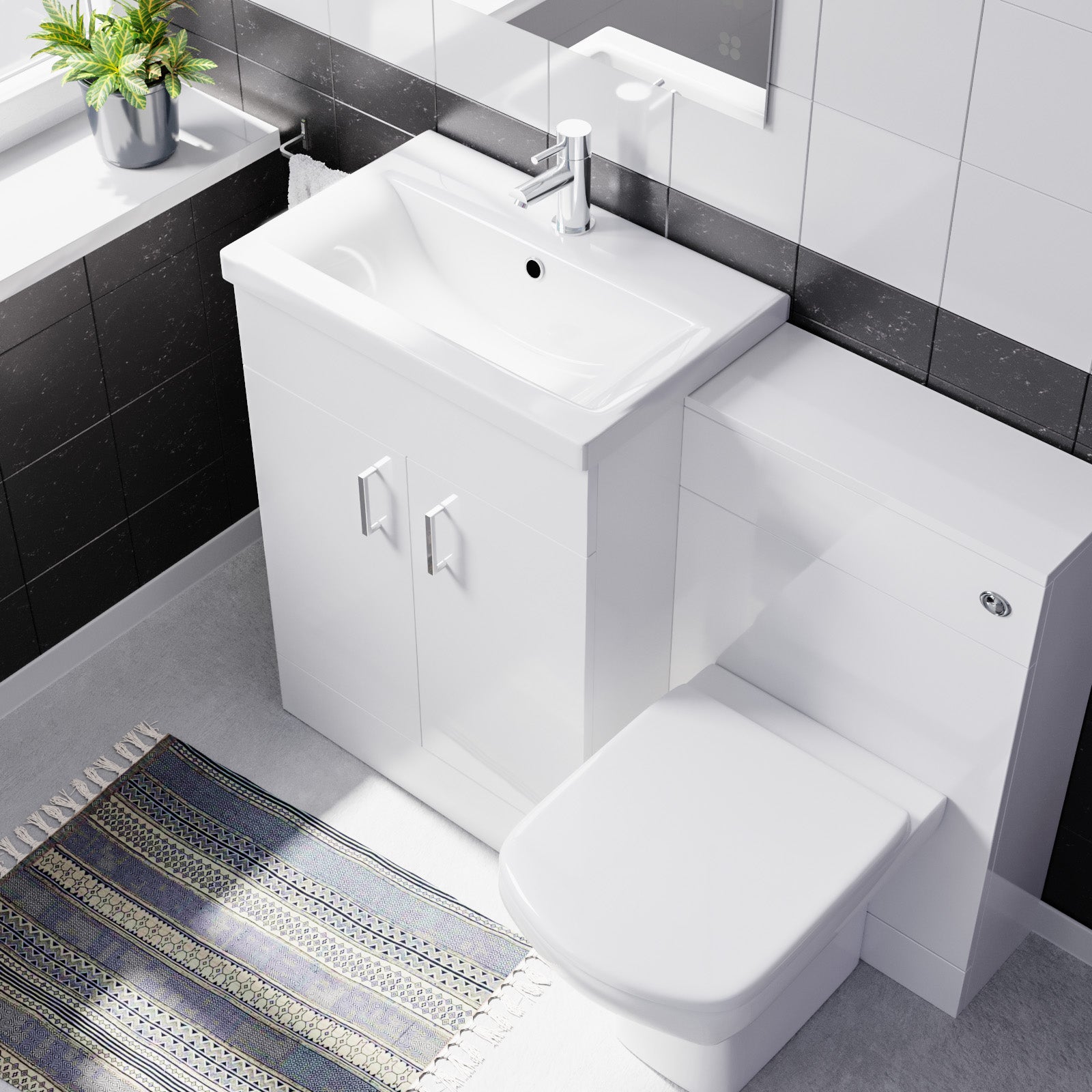 Nanuya White 1100mm Basin Doors Vanity, WC Unit & Rimless BTW Toilet