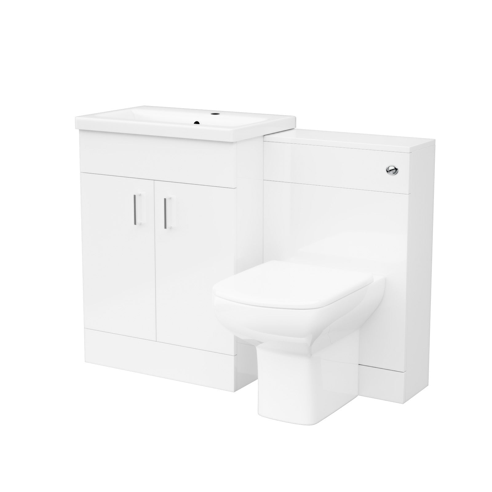 Nanuya White 1100mm Basin Doors Vanity, WC Unit & Rimless BTW Toilet