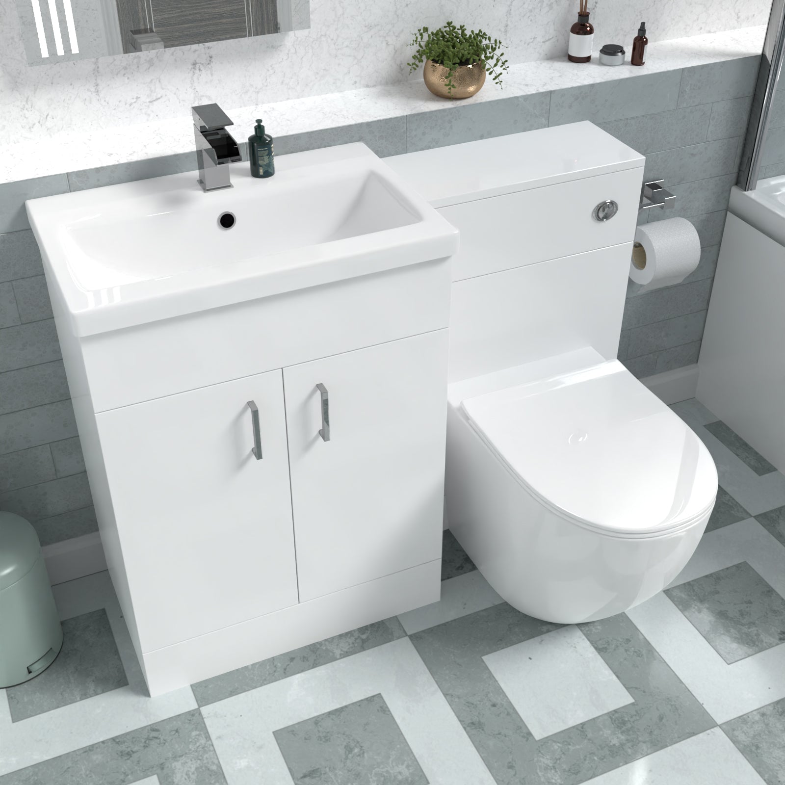 1100mm Freestanding White Basin Vanity & Back To Wall Toilet