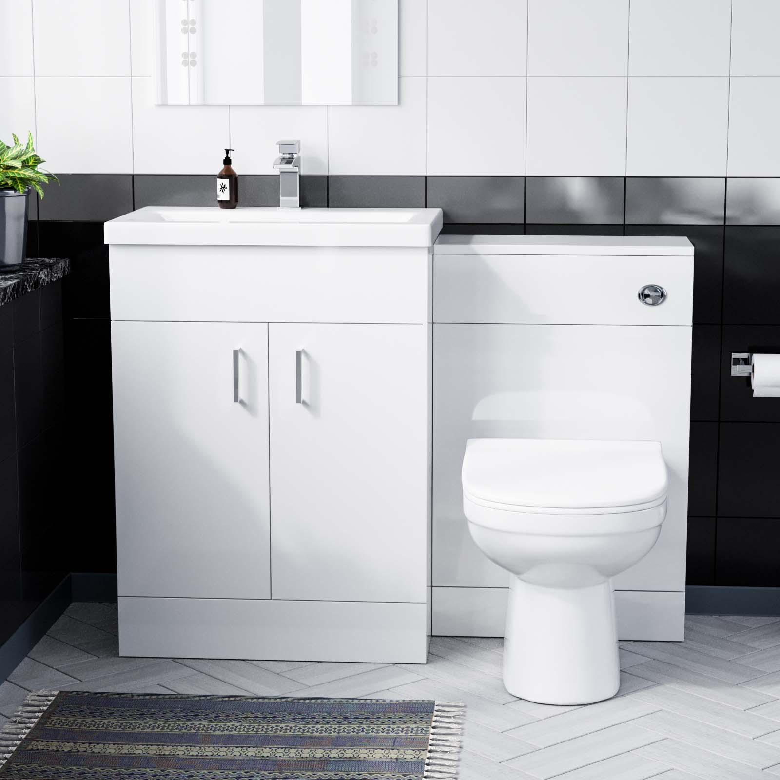 Nanuya White 600mm Basin Vanity & WC Unit & Back to Wall Toilet