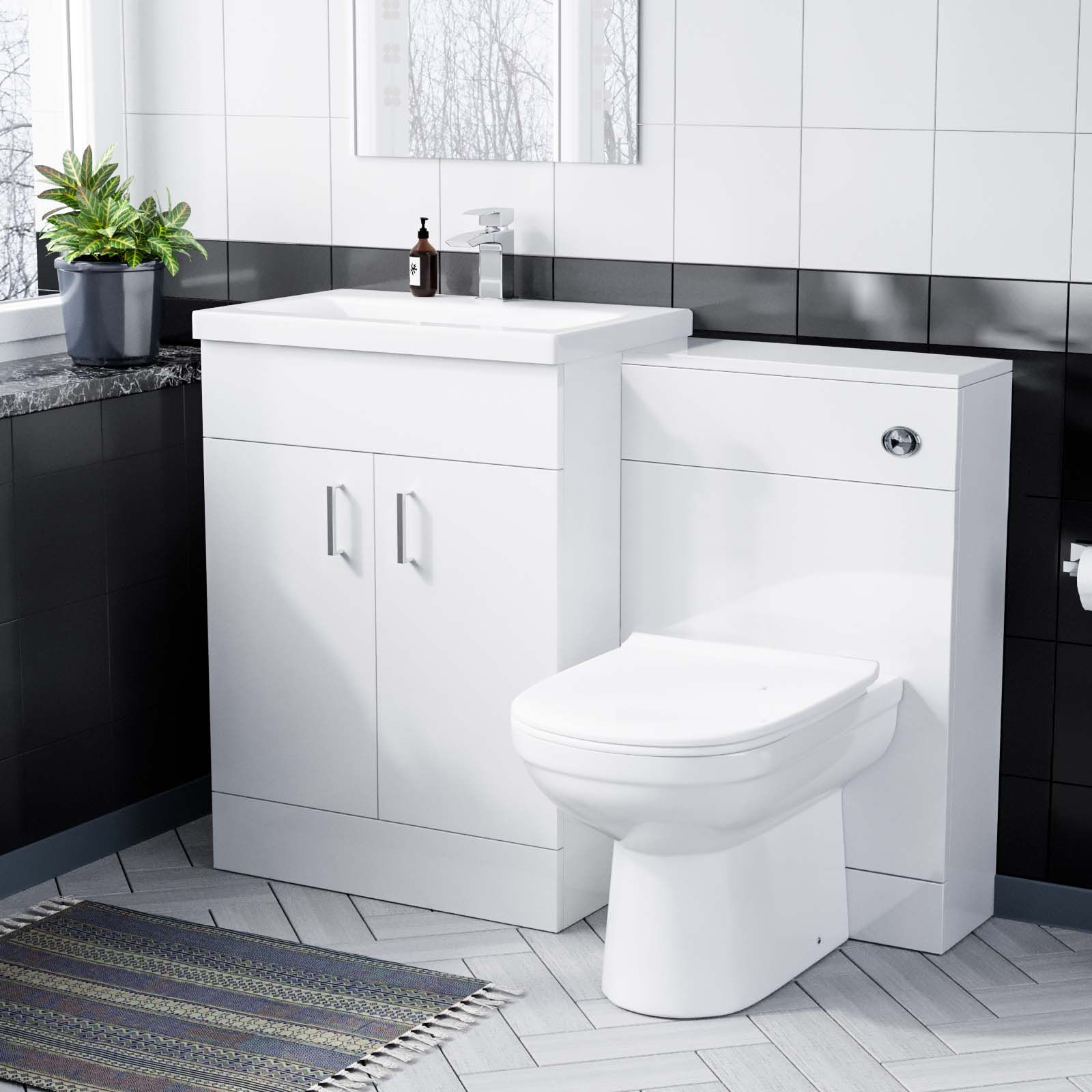 Nanuya White 600mm Basin Vanity & WC Unit & Back to Wall Toilet