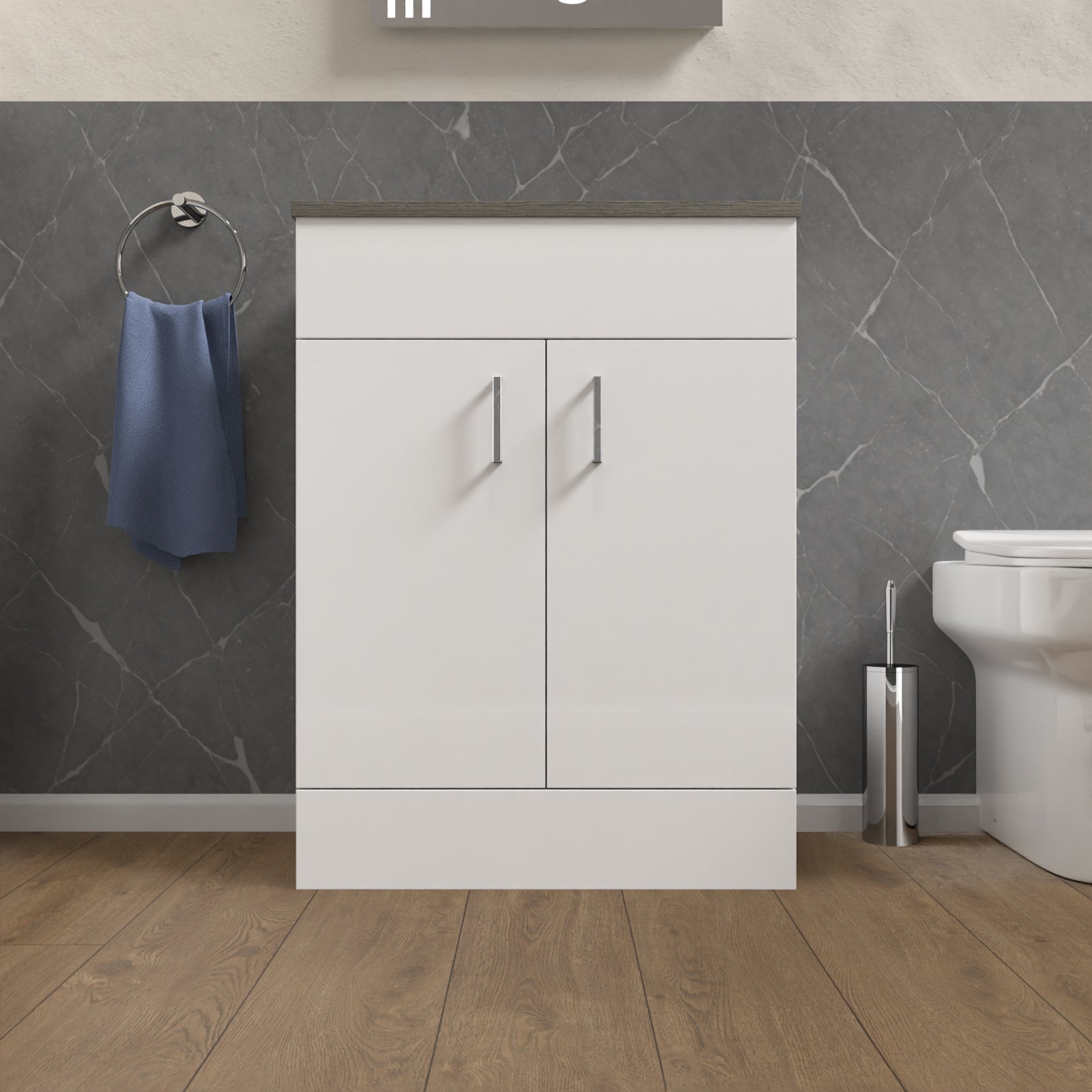 Nanuya 600mm White Vanity Unit Cabinet With Oak Worktop