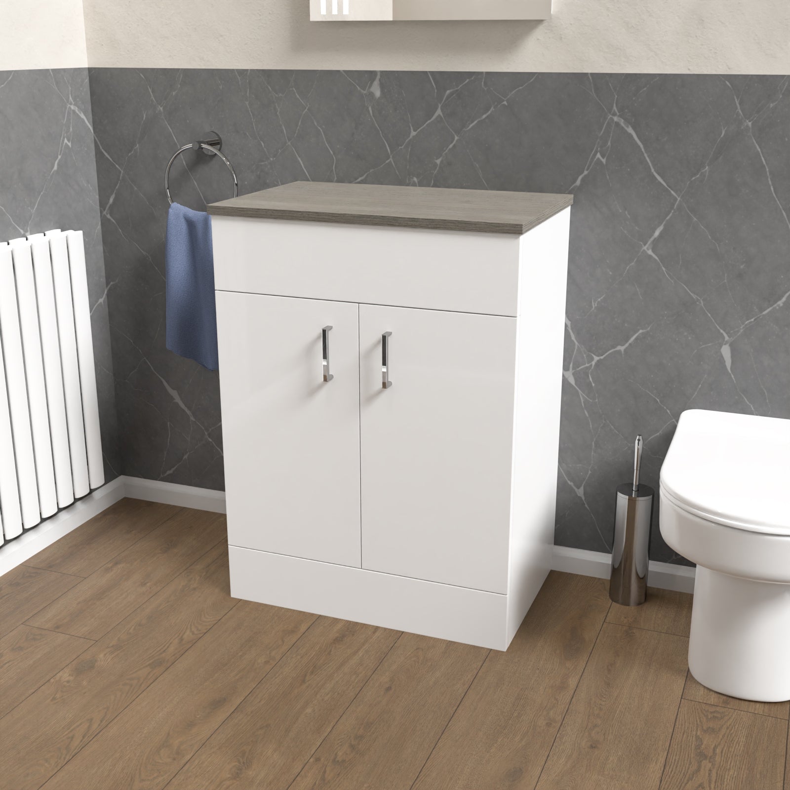 Nanuya 600mm White Vanity Unit Cabinet With Oak Worktop