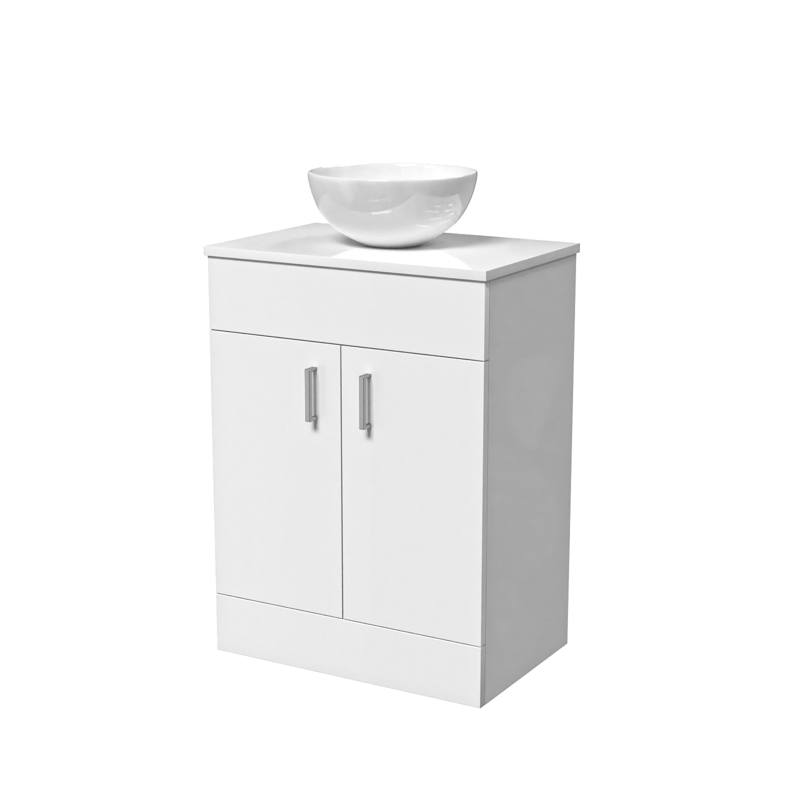 Nanuya White 600mm Bathroom Doors Vanity Unit Round Ceramic Basin